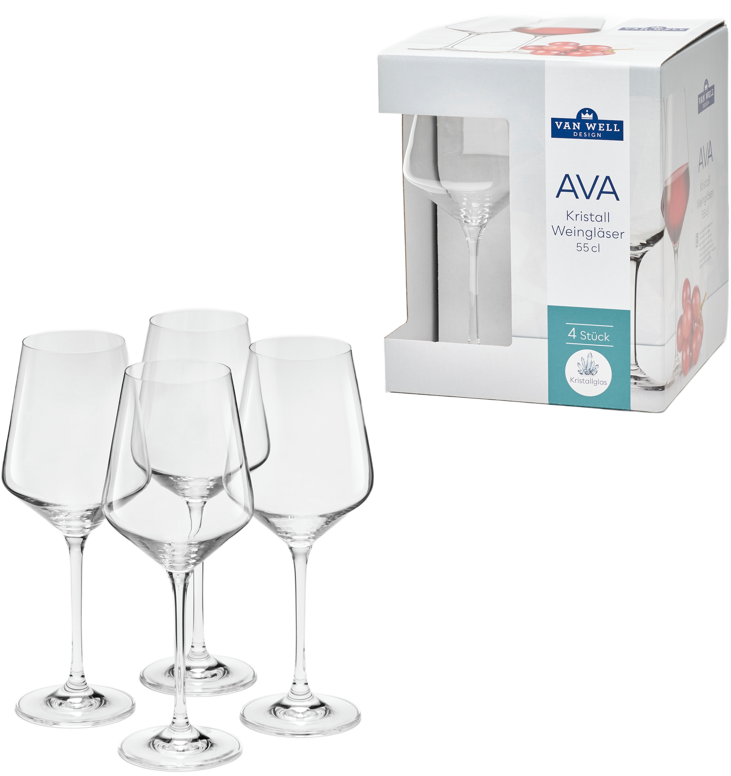 van Well Weinglas »Ava, Weingläser 55,0 cl, 4 Stück« Geschenkkarton mit Sichtfenster, spülmaschinengeeignet