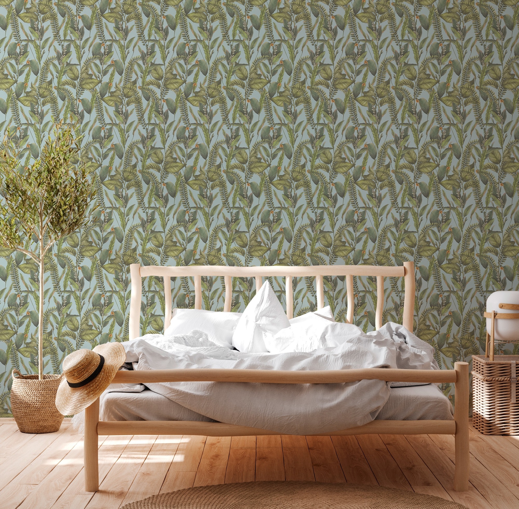 living walls Vliestapete »Drawn Into Nature Dschungel-Tapete Mustertapete Floral Natur«, matt, Vliestapete Dschungel für Schlafzimmer Küche Wohnzimmer Dschungel Flur