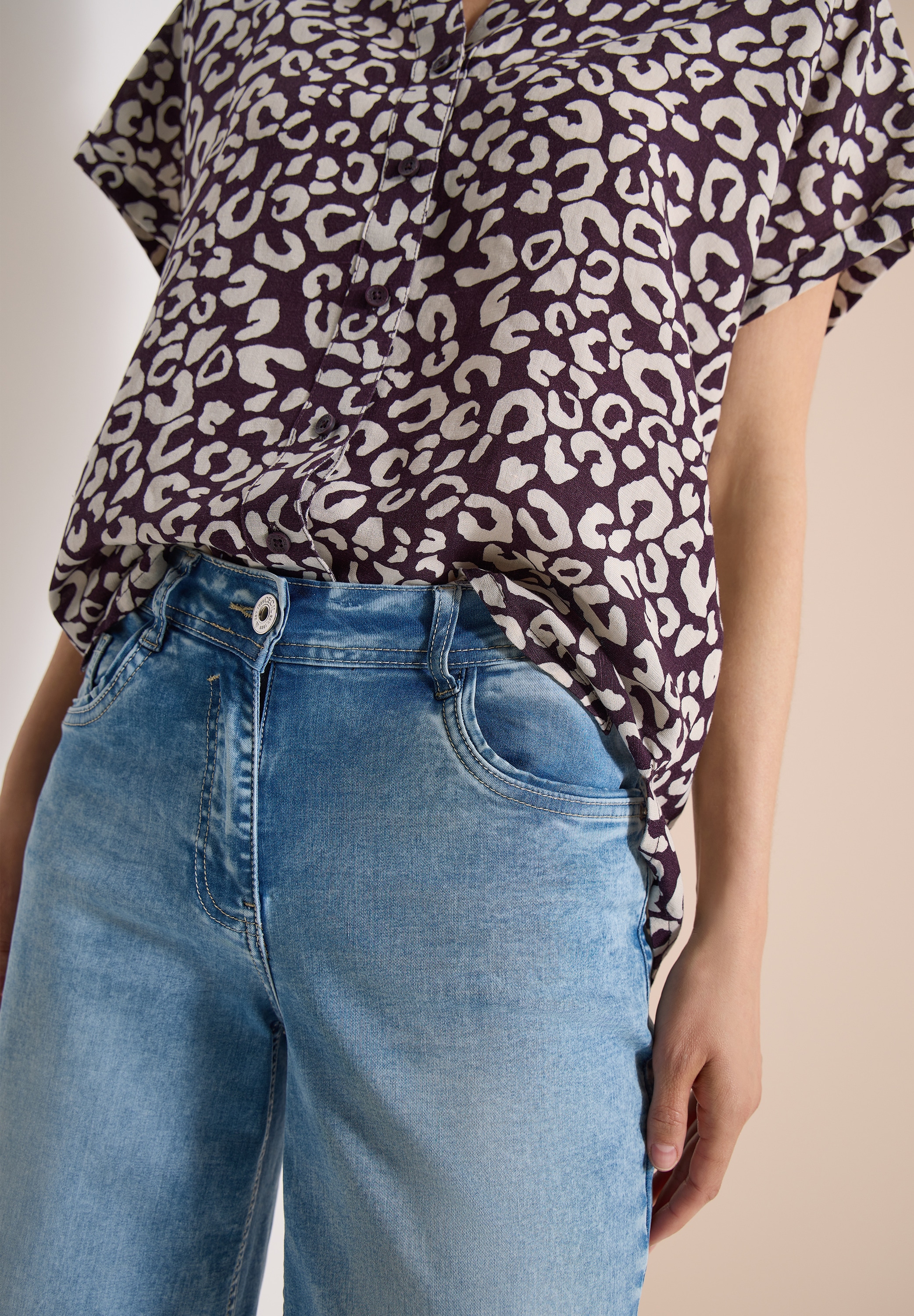 Cecil Druckbluse Sommerbluse mit Leo-Print aus Leinenmix
