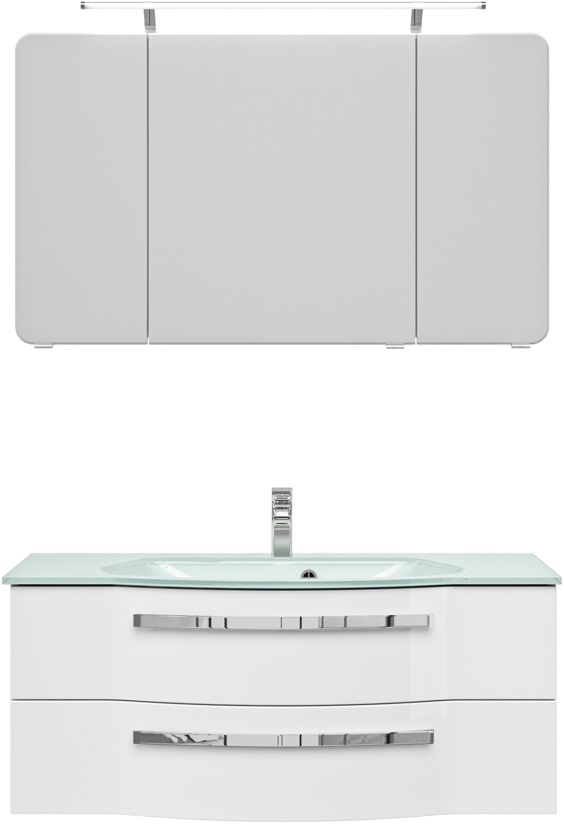 Saphir Badmöbel-Set »Serie 4005, vormontiert, Glaswaschbecken, Spiegelschra günstig online kaufen