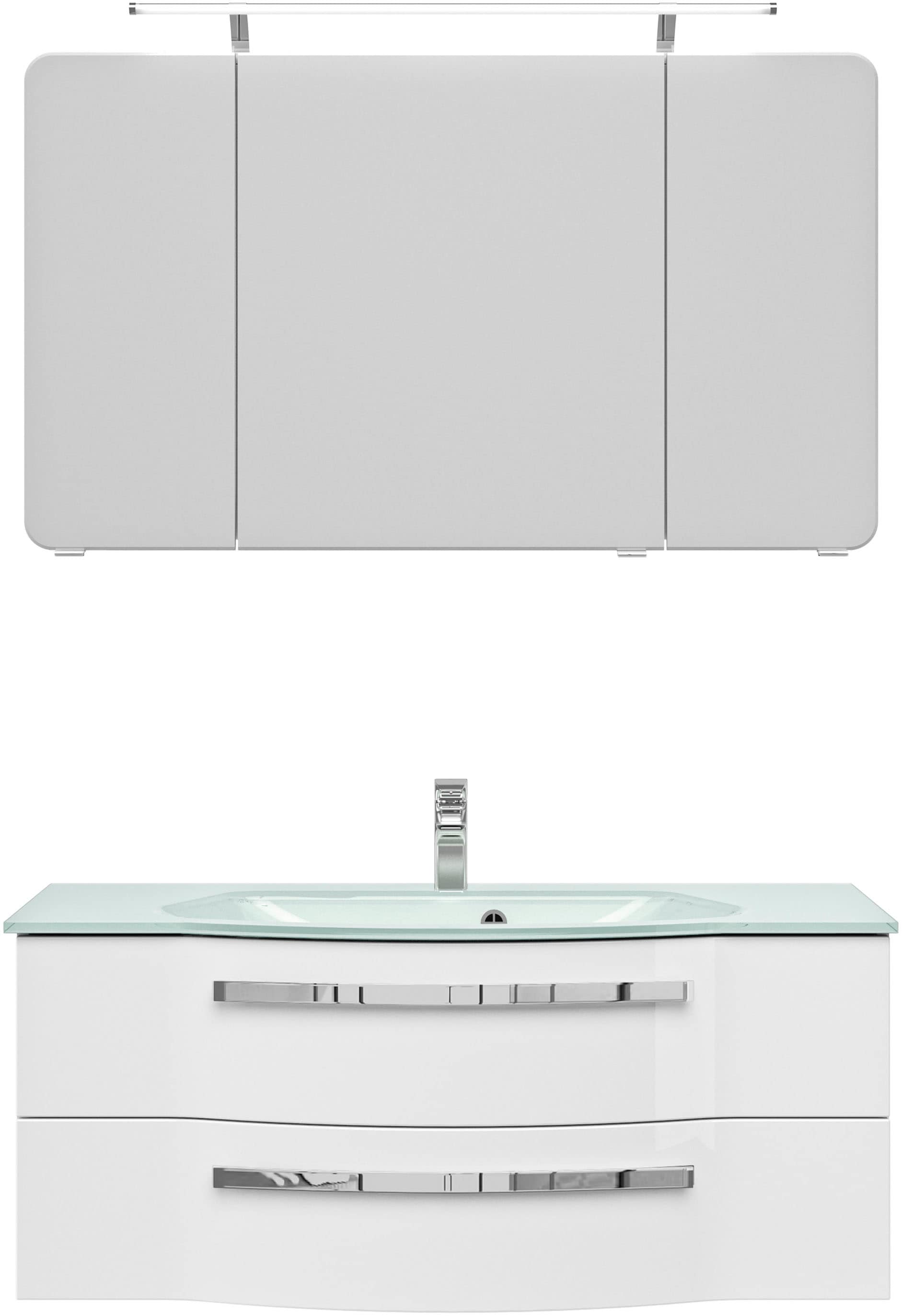 Saphir Badmöbel-Set »Serie 4005, vormontiert, Glaswaschbecken, Spiegelschra günstig online kaufen