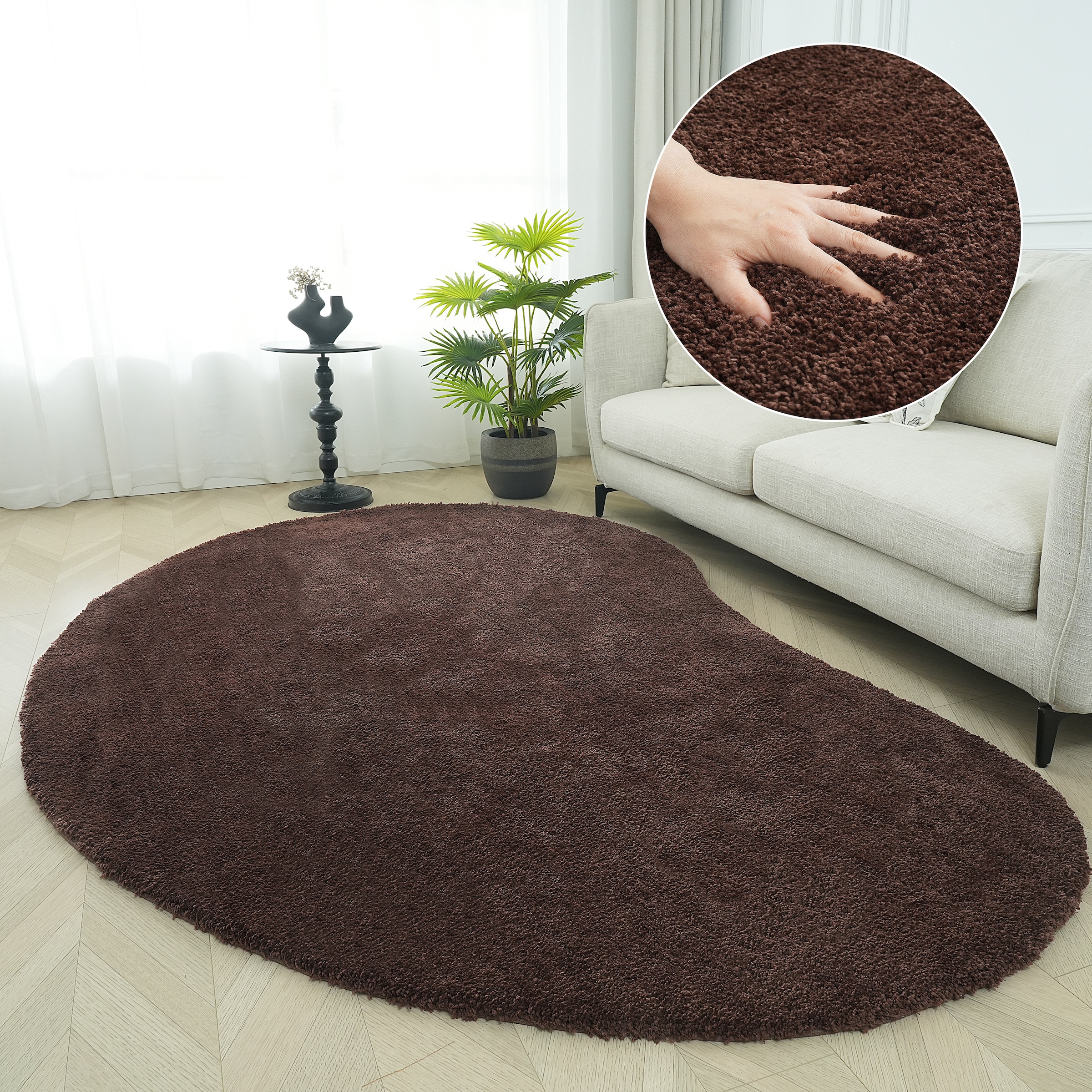 LeGer Home by Lena Gercke Hochflor-Teppich »Halrum, einfarbig, besondere Form, modern«, U-förmig, 25 mm Höhe, organische Form, bean shape, kuschelig, Wohnzimmer, Schlafzimmer