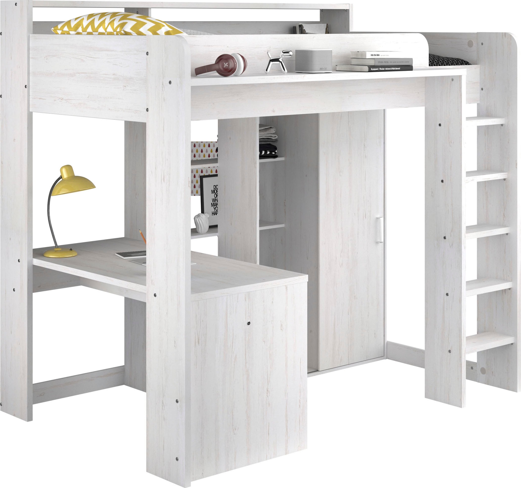 Parisot Hochbett »Higher, mit Schreibtisch, Schiebetürenschrank, Regale obe günstig online kaufen