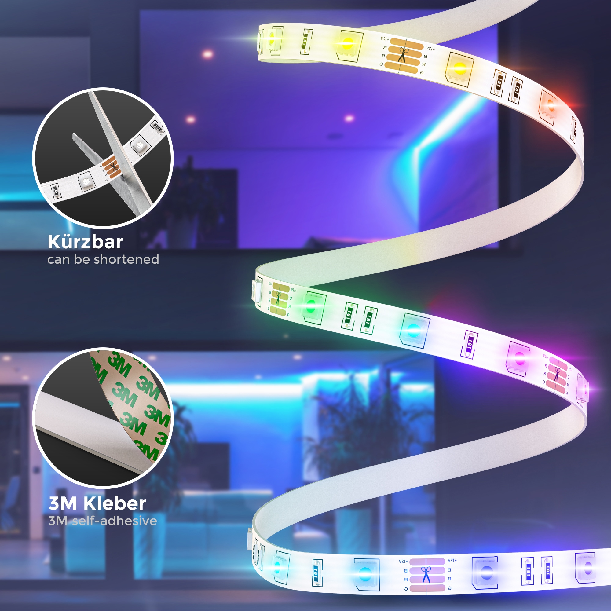 B.K.Licht RGB LED Lichtleiste, Kunststoff, inkl. Infrarotfernbedienung, RGB-LED Meter, x kürzbar online universell bestellen 90 0,11 Watt, weiß, inkl. 3 inkl. Farbwechsel
