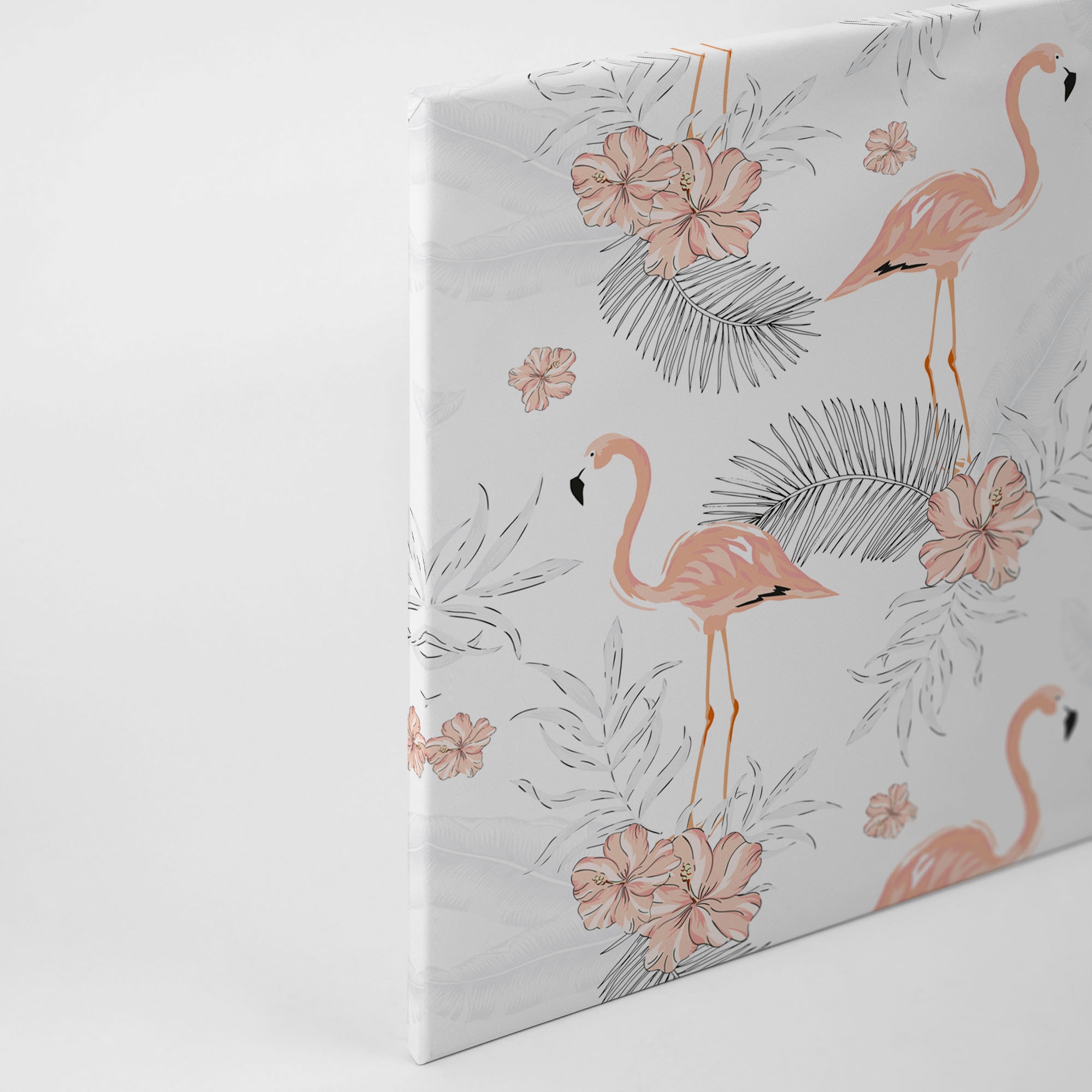 A.S. Création Leinwandbild »Tropical Vibes«, Kunst-Blumen-Kinder, (1 St.), Palmenblätter Flamingo Keilrahmen Leinwand-Bild Wohnzimmer modern Wand