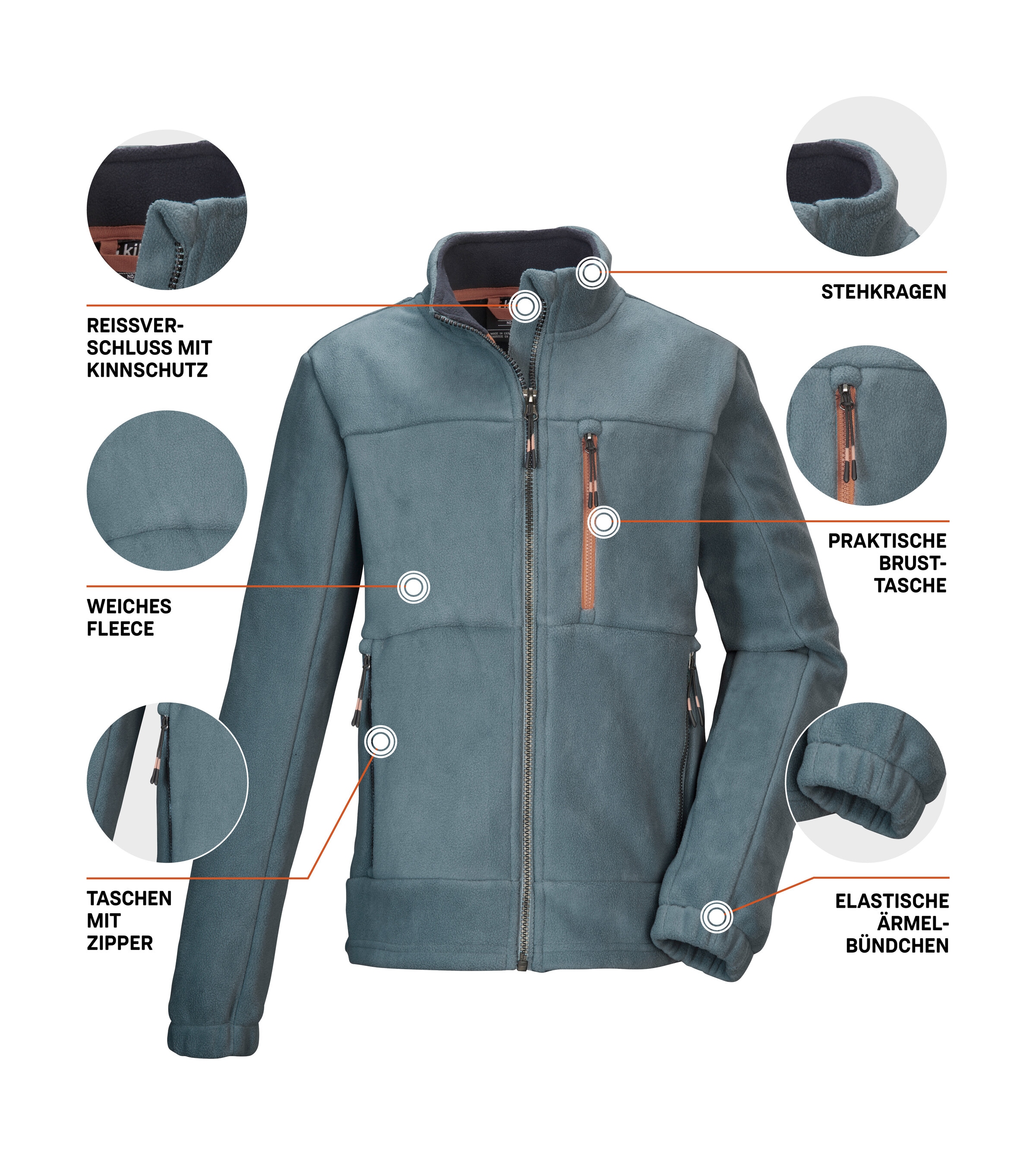 Killtec Fleecejacke »KOW 225 BYS FLC JCKT«, Kinder Fleecejacke mit Stehkragen, Kinnschutz und Reißverschlusstaschen