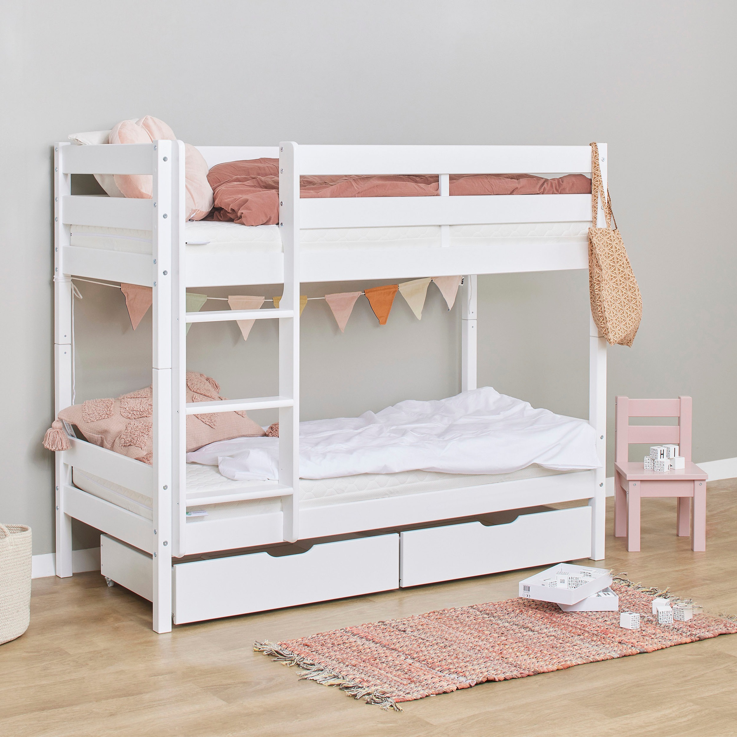 Hoppekids Etagenbett »ECO Comfort Kinderbett 90x200 oder 70x160 aus Massivholz in 4 Farben«, TÜV, FSC und Nordisches Umweltzeichen – wahlweise mit Matratzen
