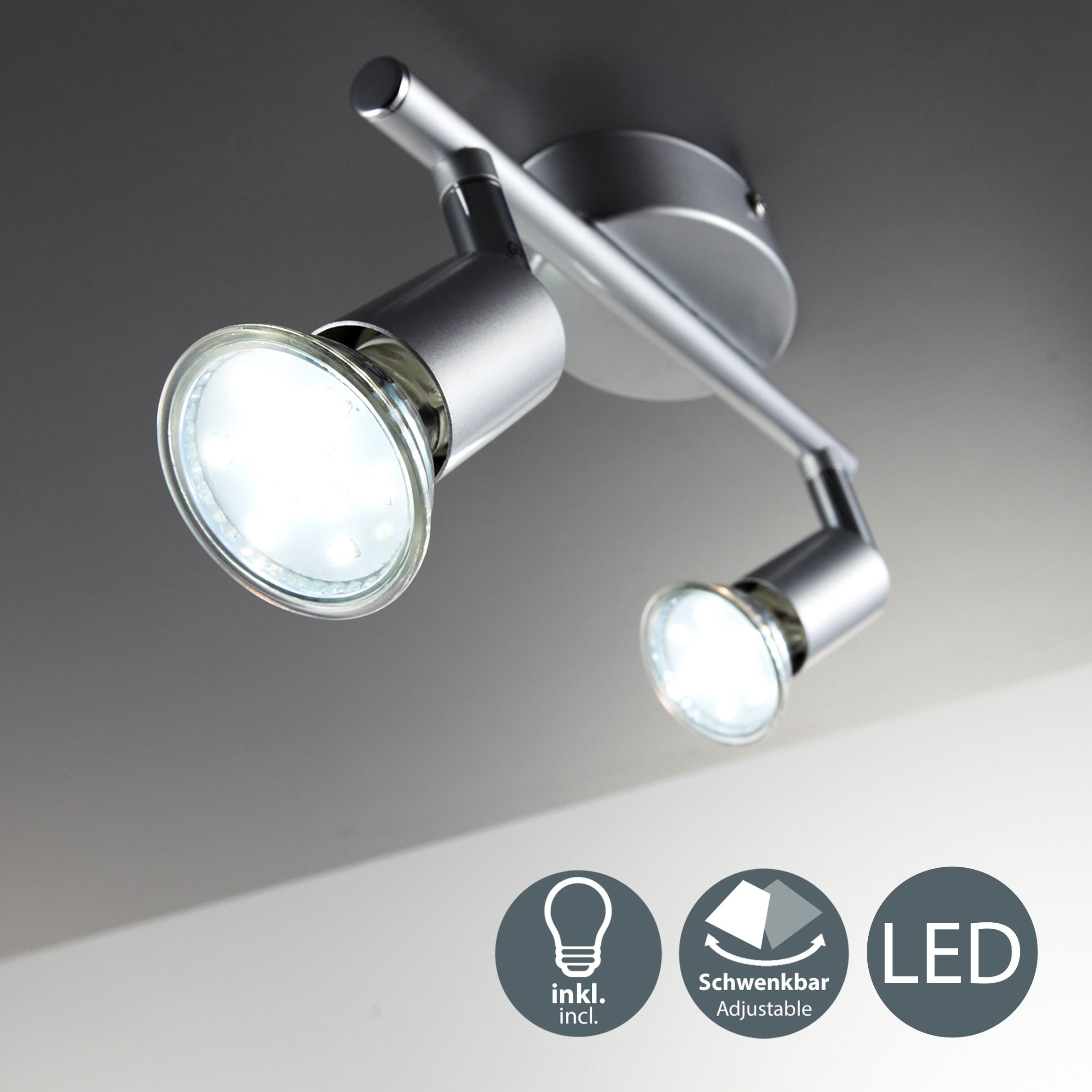 250lm LED 3W Wohnzimmer B.K.Licht inkl. Deckenleuchte, GU10 flammig-flammig, kaufen 2 Decken-Spot LED Deckenlampe schwenkbar online