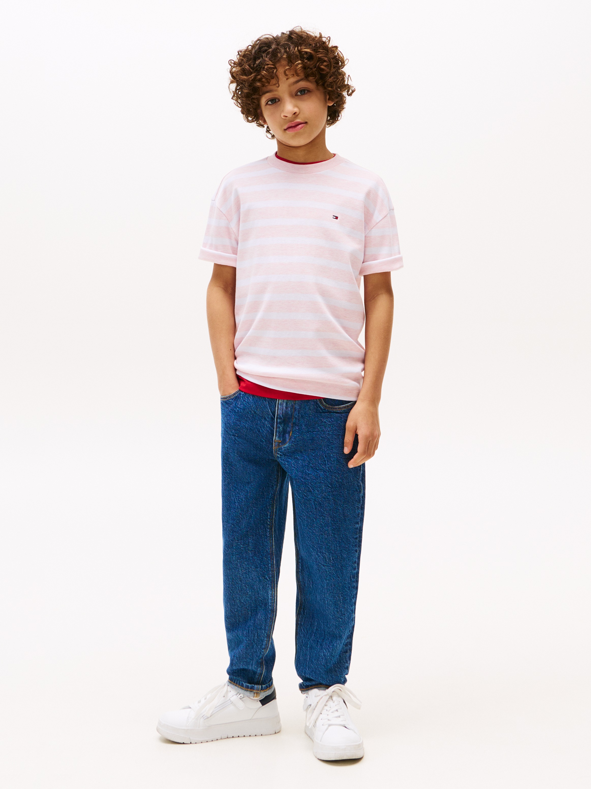 Tommy Hilfiger T-Shirt »INTERLOCK STRIPE HTR T-SHIRT SS«, für Kinder bis 16 Jahre, mit kleinem Flag-Label