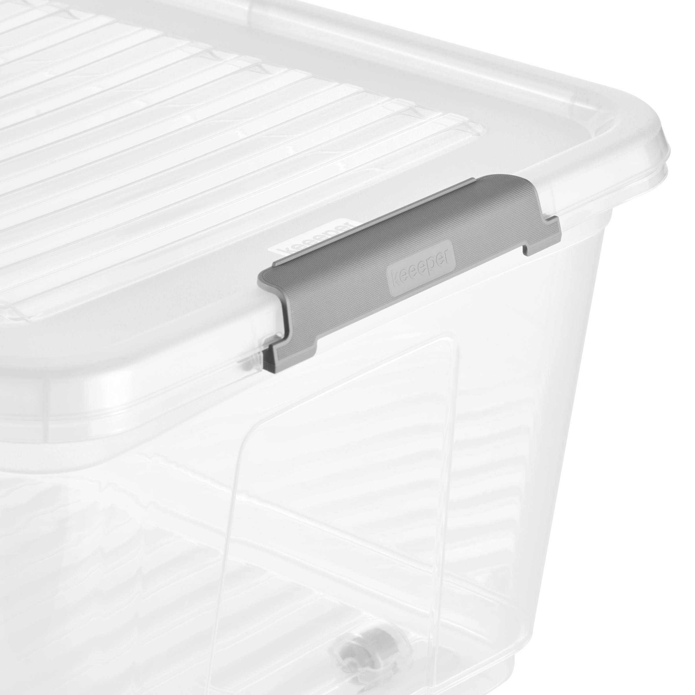 keeeper Aufbewahrungsbox »Clipbox Leo (Set 4 St.) 37 L, 59 x 38 x 24 cm« Schanierclips, Doppelöffnung, 90° drehbare Räder, fixierbarer Deckel