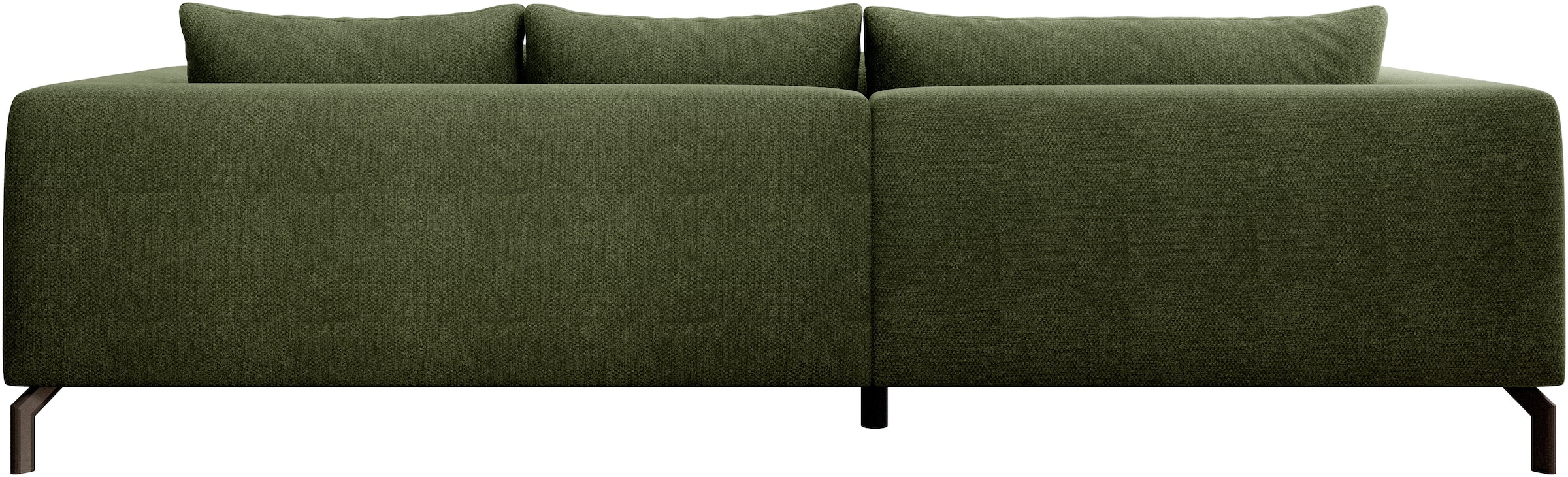 INOSIGN Ecksofa »Cross, mit softem Sitz, L-Form, wendbare Zierkissen, Breite 284 cm«, Couch mit vielen Kissen, stylische Kreuznaht, elegante Metallfüße