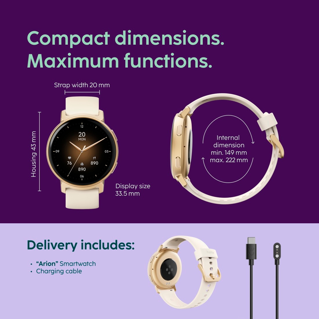 Hama Smartwatch »ARION GPS, AMOLED-Display, IP68, Telefonfunktion, 110 Sportmodi«(/ 1,32 ″)
