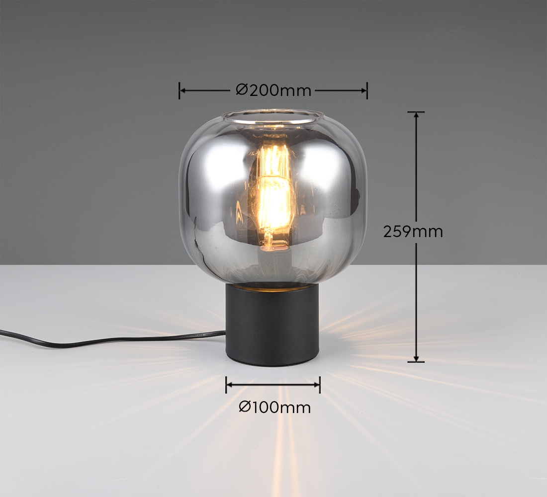 TRIO Leuchten Schreibtischlampe »DIVA, E27 Tischleuchte mit Glasschirm Ø 20cm, exkl 1xE27 max 40W«, 1 flammig, Leuchtmittel E27 | Leuchtmittel wechselbar, Schnurschalter 150cm Kabel Höhe 26cm Nachttischlampe Kommode Sideboard