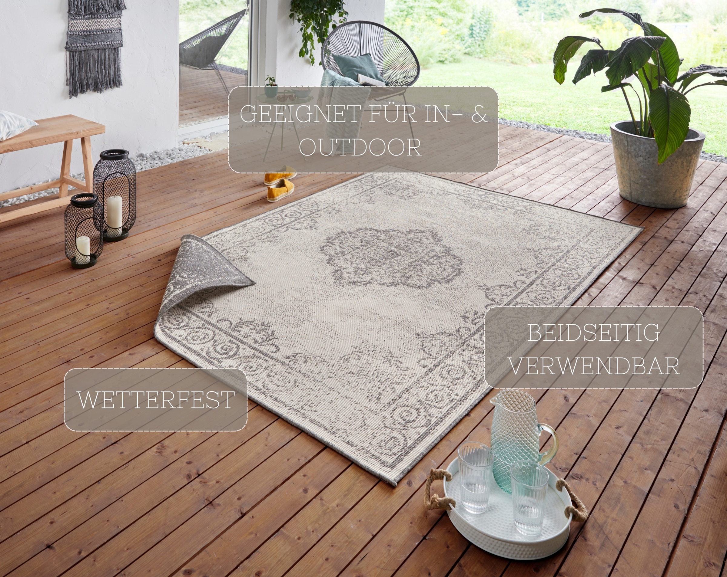 HANSE Home Teppich »CEBU Wendeteppich«, rechteckig, 5 mm Höhe, In-& Outdoor, Wetterfest, Balkon, Wohnzimmer, Wasserfest, Orientalisch