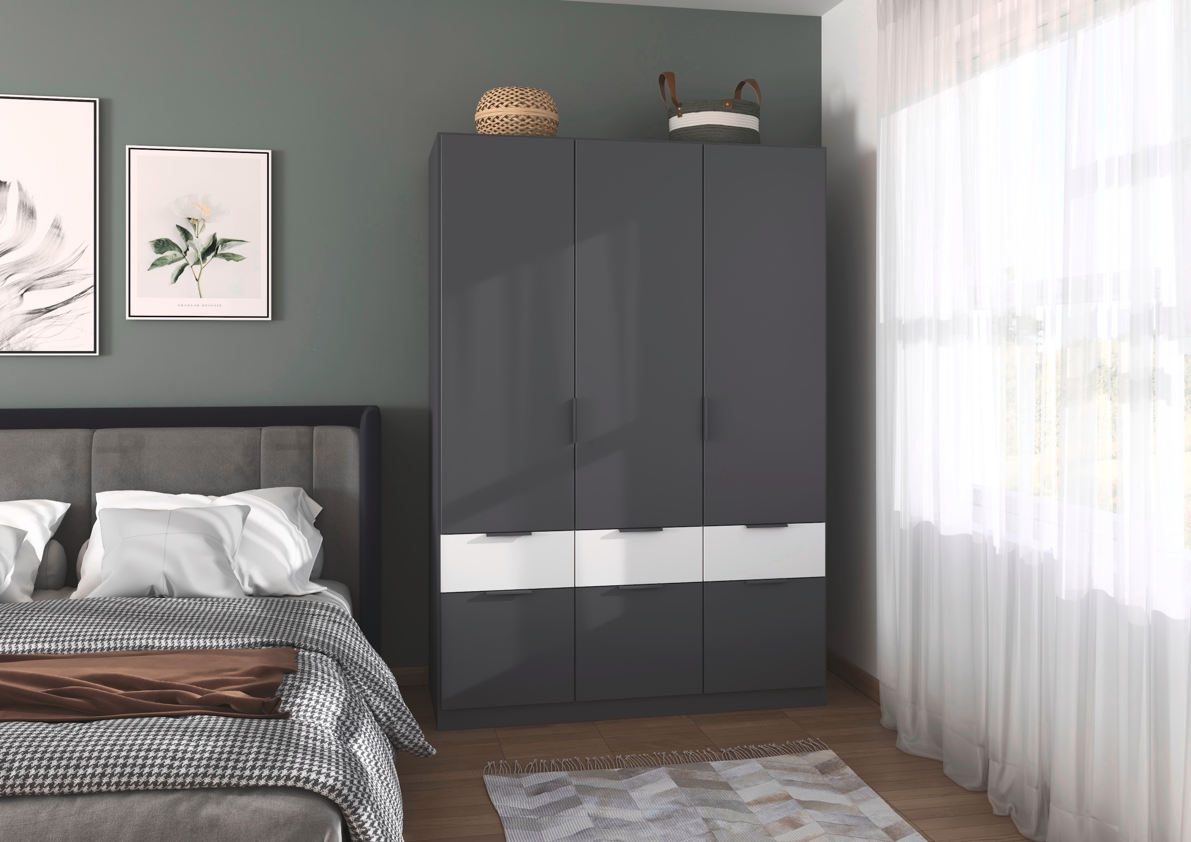rauch Kleiderschrank »Kleiderschrank Schrank Garderobe Wäscheschrank DUNDEE«, (mit 3 Griff-Varianten), Schubladen in zwei Höhen, optional mit Spiegel MADE IN GERMANY