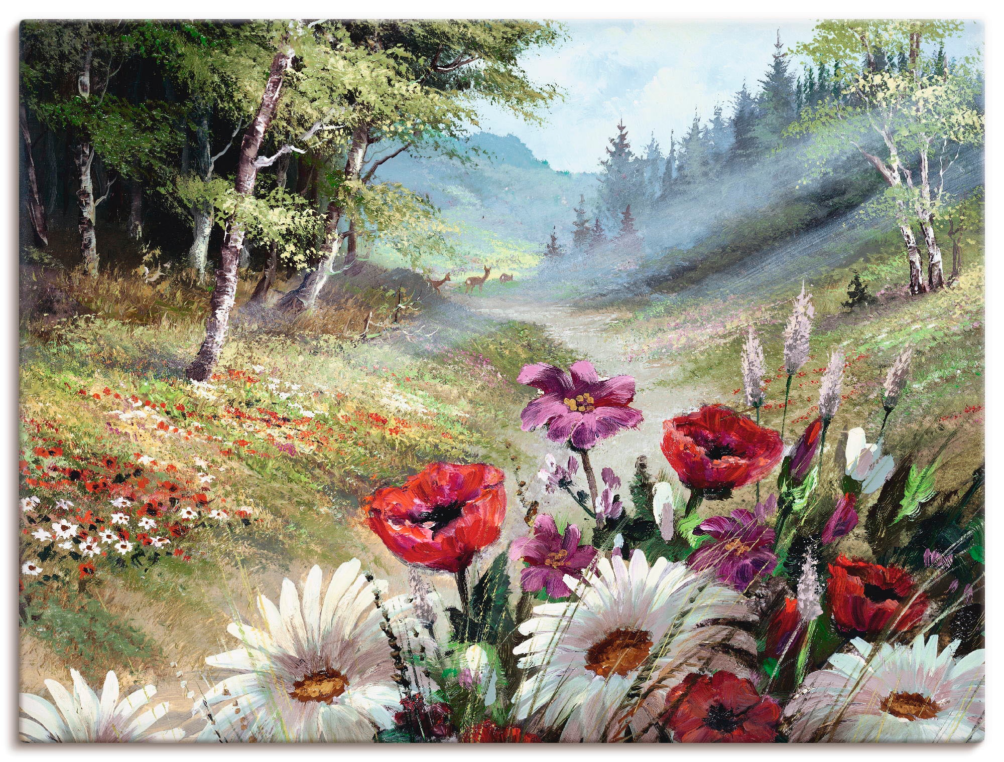 Leinwandbild ARTLAND "Rehe im Hintergrund", grün (farbe bild(er): grün), B:80cm H:60cm, Bilder