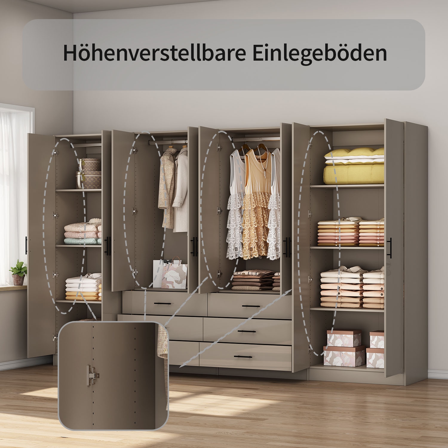 OTTO home Kleiderschrank »Trento Schlafzimmerschrank Garderobe hochglanz« Schrank mit 8 Türen und 6 Schubladen, hochglänzende Fronten
