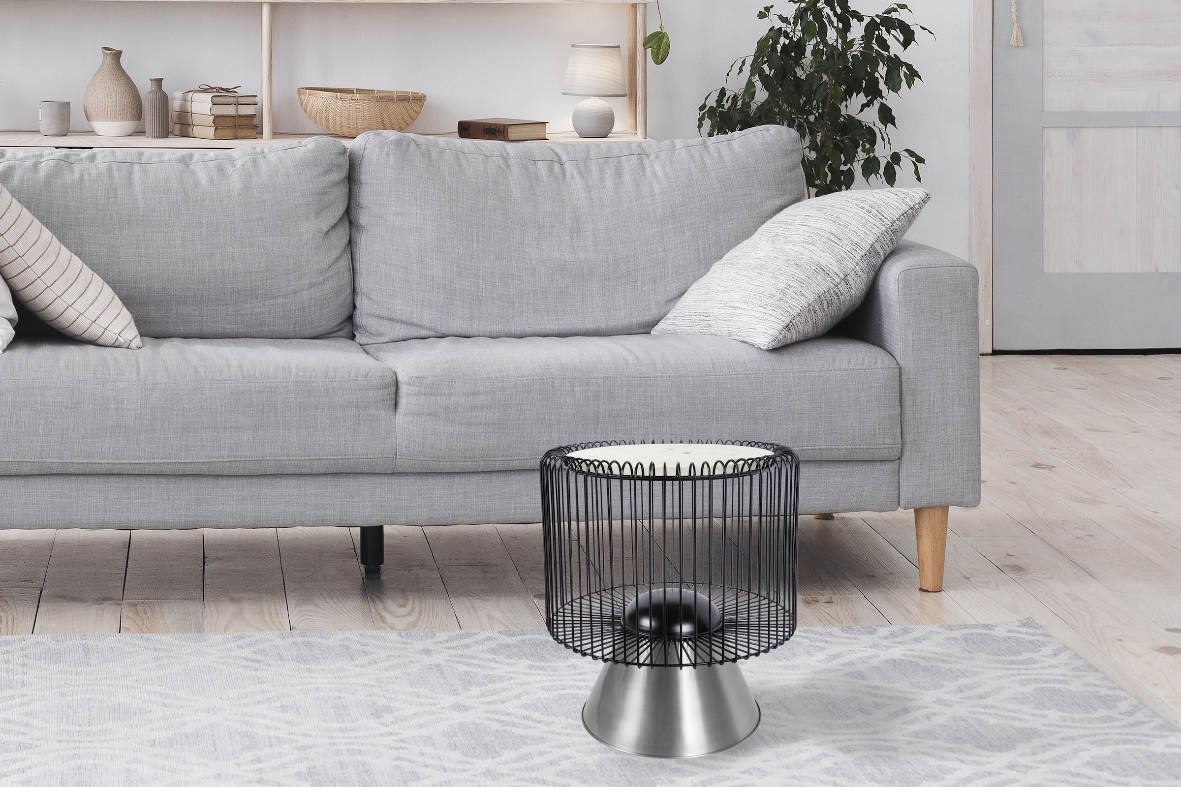 Kayoom Beistelltisch »Malibu 125, Runde Platte aus original Marmor, pflegeleicht«, (1 St.), ø-Marmorplatte: ca. 40 cm, angesagtes Metalldesign, pflegeleicht