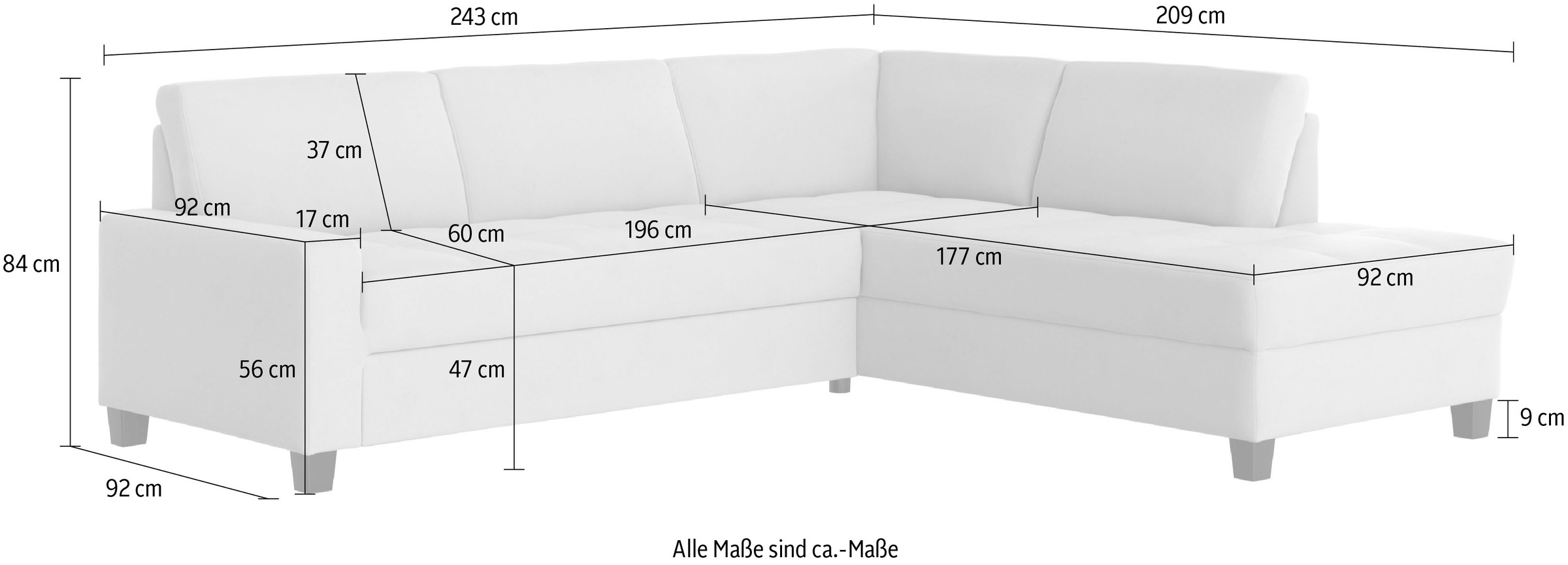 DOMO collection Ecksofa »Florentina zeitlos und elegant, Sitznähte als Designelement, L-Form«, wahlweise mit Bettfunktion, mit Kontrastnaht, Komfortsitzhöhe 47cm
