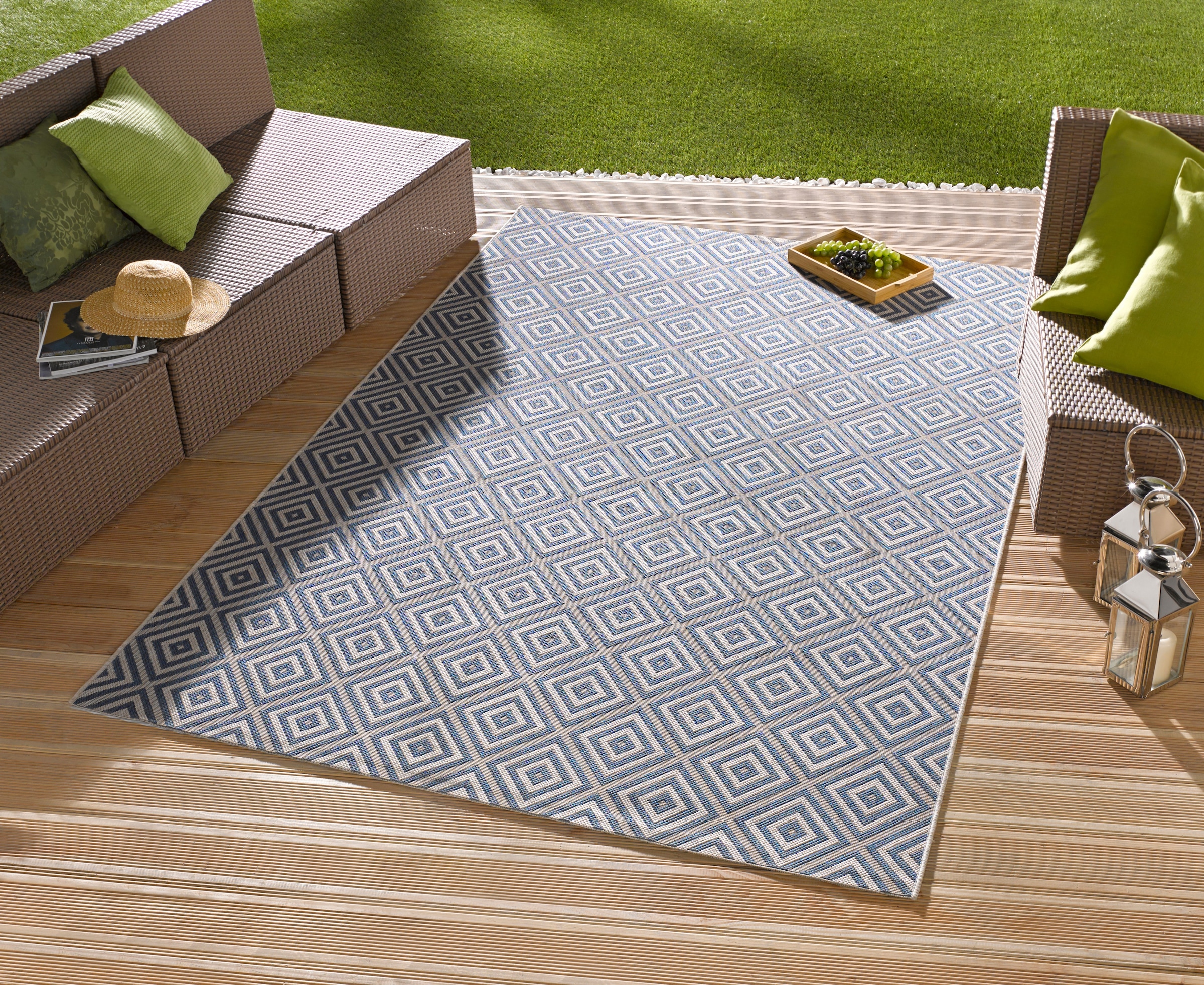 NORTHRUGS Teppich »Karo«, rechteckig, 8 mm Höhe, In- & Outdoor, Läufer, Wetterfest, Raute, Balkon, Garten, Flur