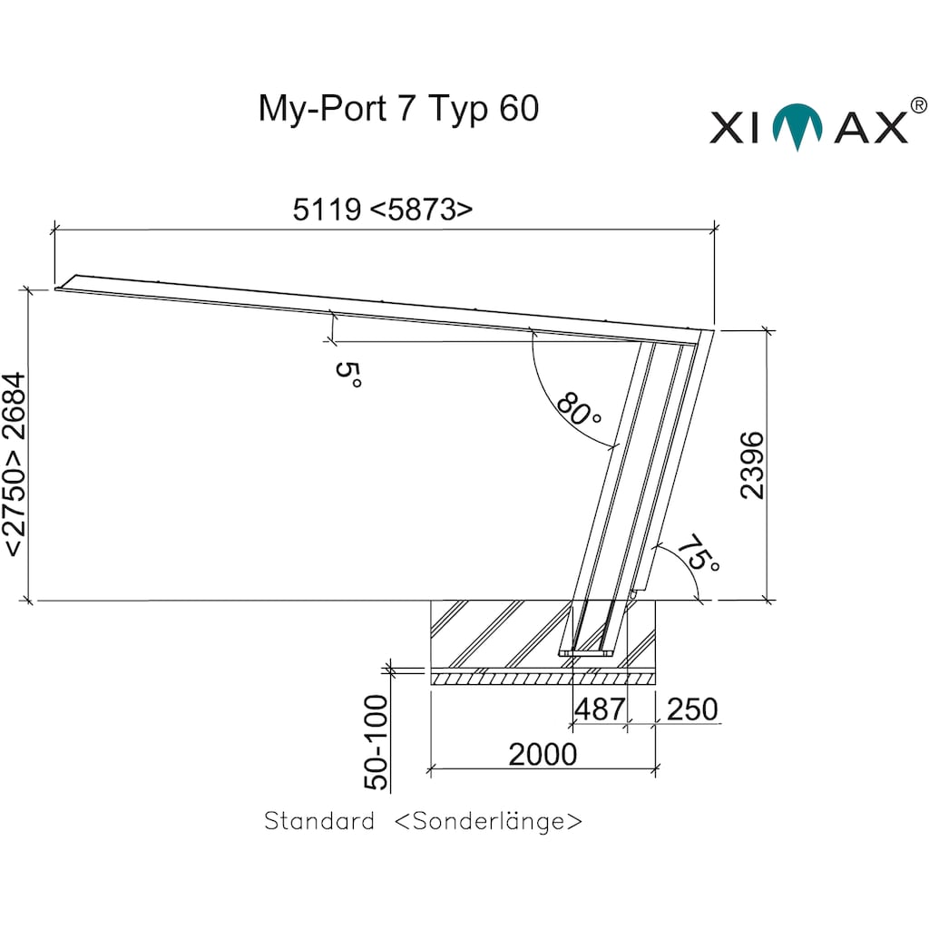 Ximax Einzelcarport »My-Port 7 Typ 2759 Typ 60 Standard-schwarz/silber«, Aluminium, 209 cm, schwarz-silber