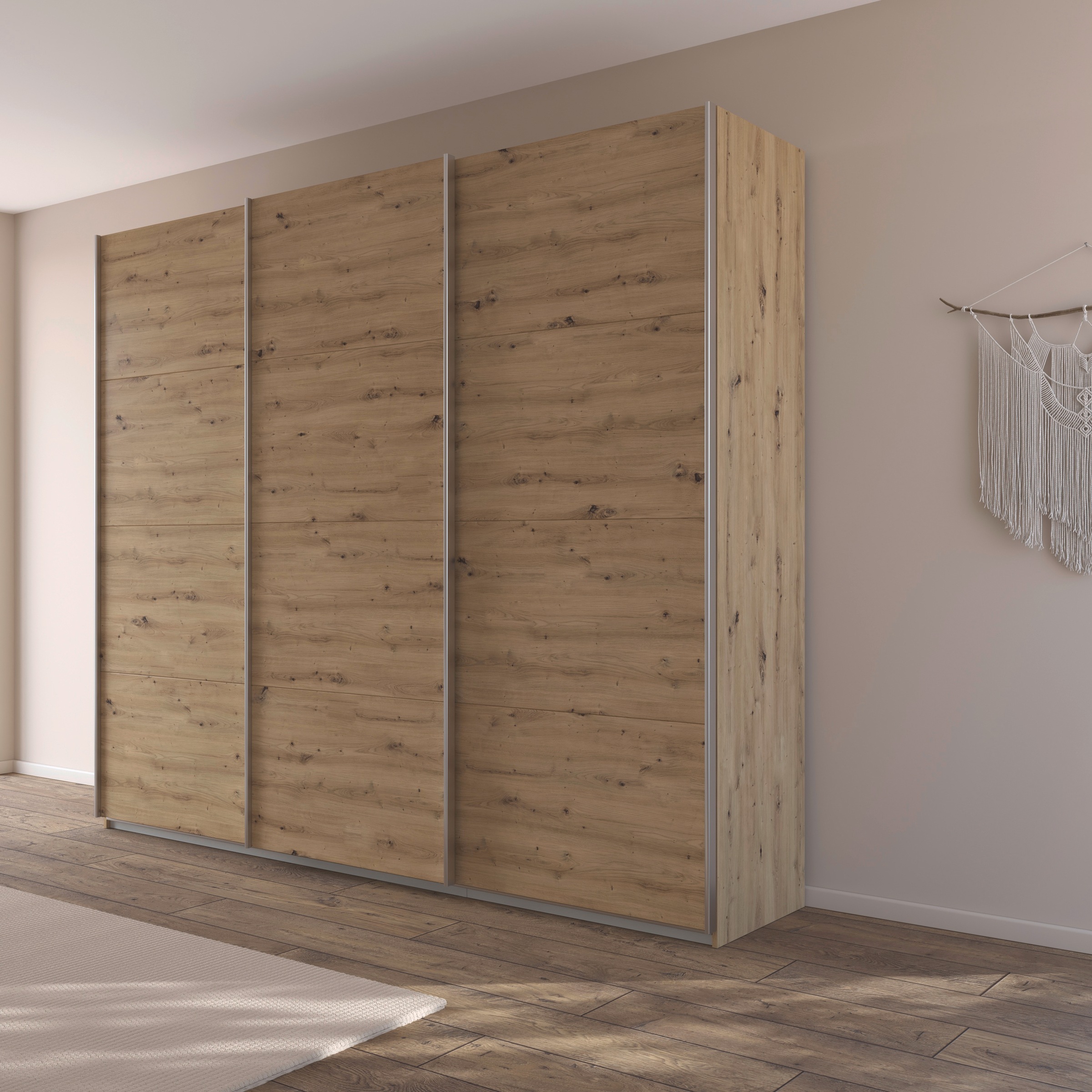rauch Schwebetürenschrank »Kleiderschrank Schrank Garderobe AGORDO mit Dekor- oder Hochglanzfront«, (in zwei Griff-Farben), durchdachte Innenausstattung, in 4 Breiten und 2 Höhen MADE IN GERMANY