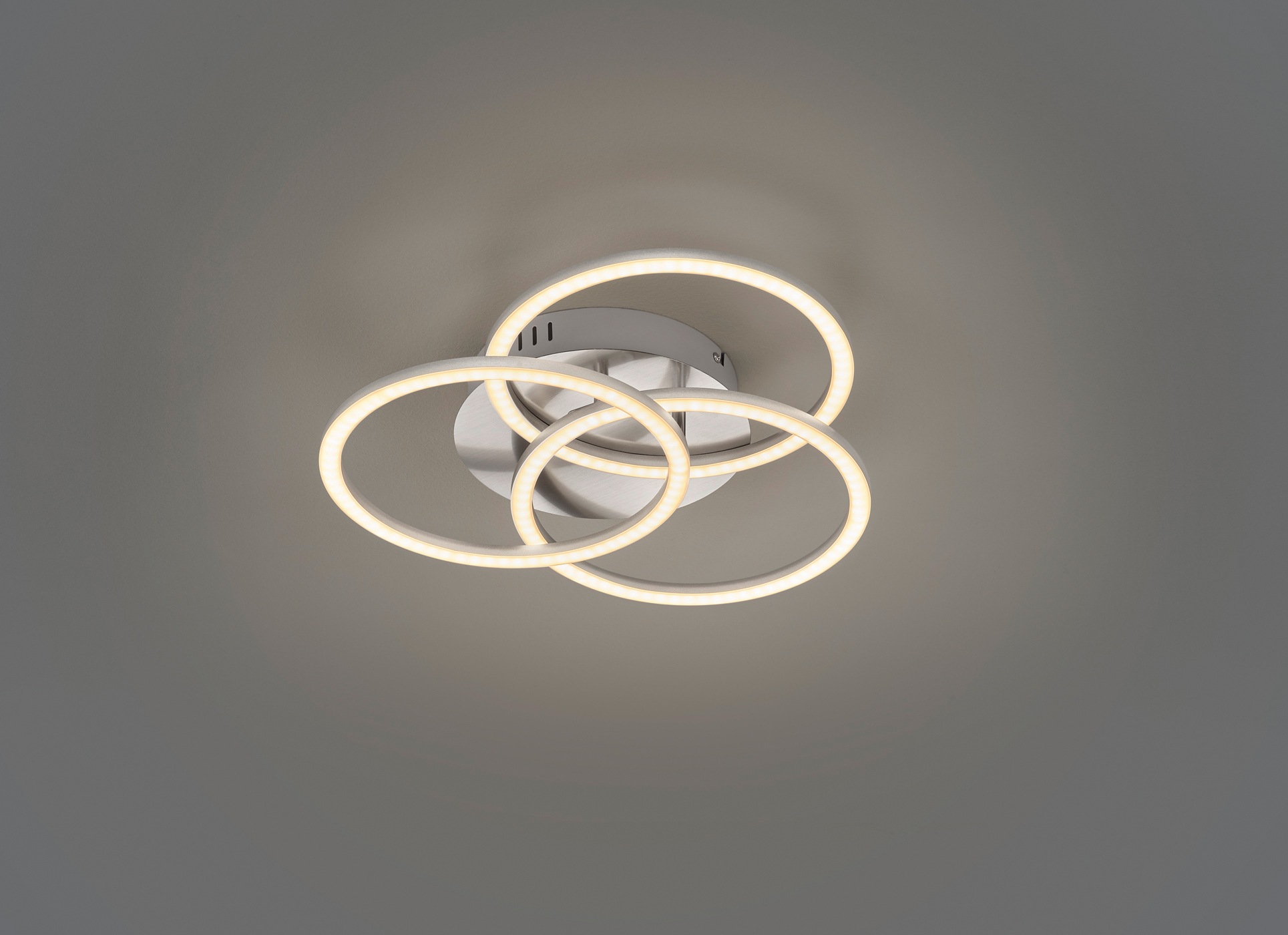 REALITY Leuchten LED Deckenleuchte »Circle«, 1 flammig, Leuchtmittel LED-Board | LED fest integriert, Deckenlampe Nickel matt mit schwenkbaren Ringen / inkl. Fernbedienung