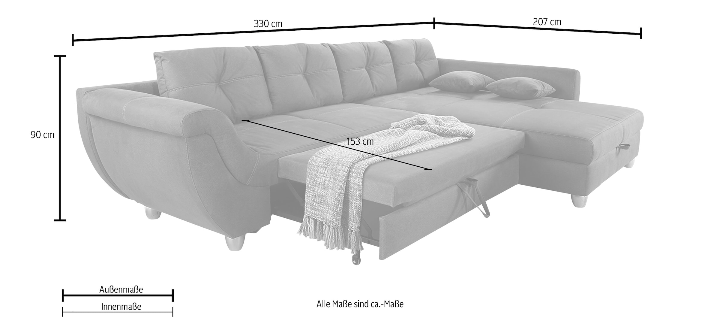 Jockenhöfer Gruppe Ecksofa »Maranello L-Form«, mit großem Stauraum, Gästebett- und Relaxfunktion, Nosagfederung