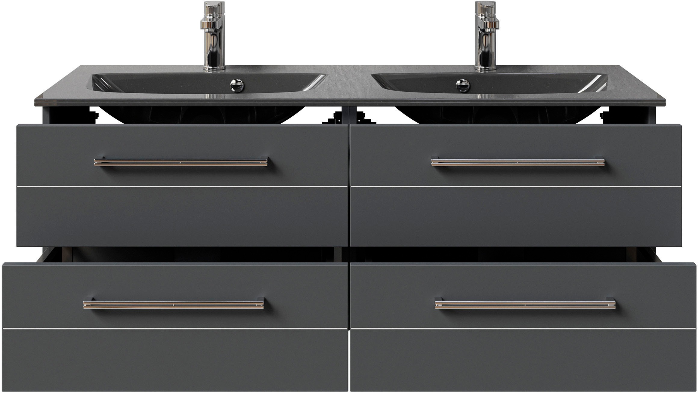 Saphir Waschtisch »Serie 6025 Mineralmarmor-Waschtisch mit Unterschrank, 132 cm breit«, Doppel-Waschplatz mit 4 Schubladen, hängend, verschiedene Ausführungen