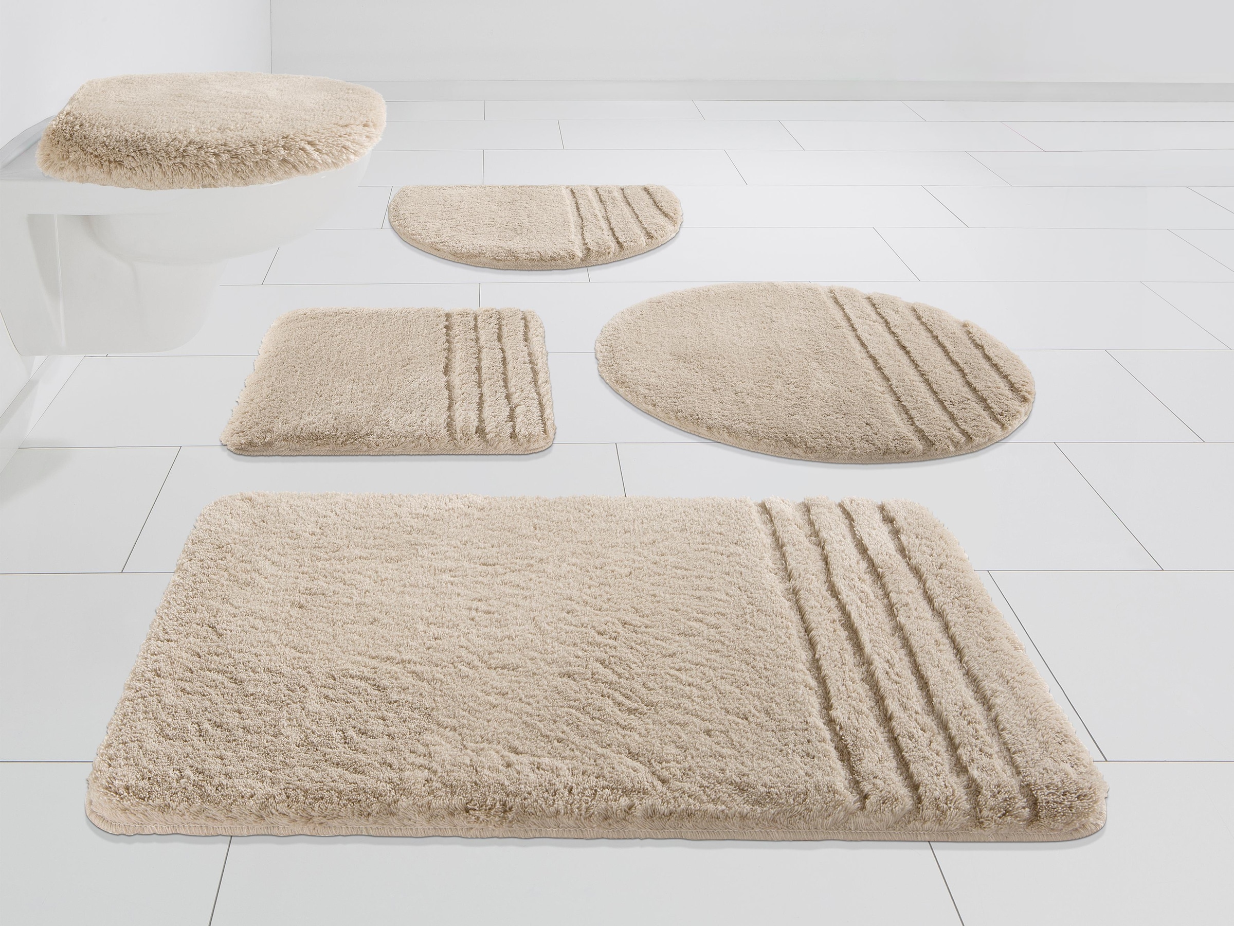 Möve Badematte »Loft, Badvorleger, Badezimmer Teppich«, rutschhemmend beschichtet, fußbodenheizungsgeeignet-strapazierfähig-schnell trocknend, Badteppich, Badematten auch als 2 teiliges Set & rund