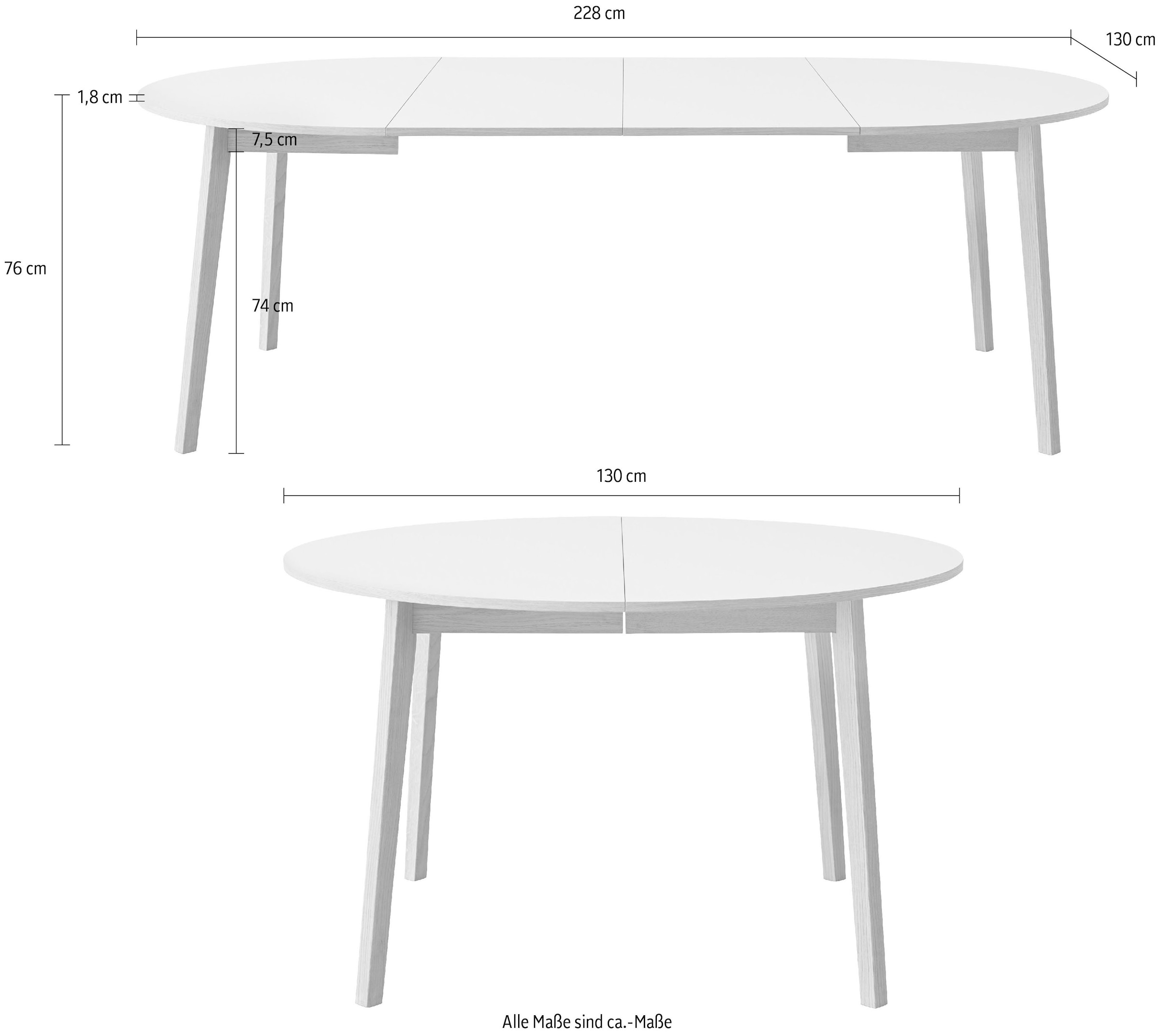 Hammel Furniture Massivholz, Esstisch cm, aus Ø130/228 Hammel by Single«, 2 Gestell Rechnung Einlegeplatten »Basic auf kaufen inklusive