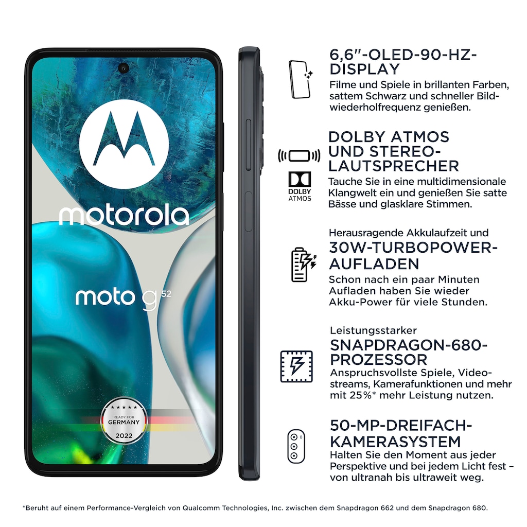 Motorola Smartphone »moto G52«, Charcoal Grey, 16,76 cm/6,6 Zoll, 128 GB Speicherplatz, 50 MP Kamera