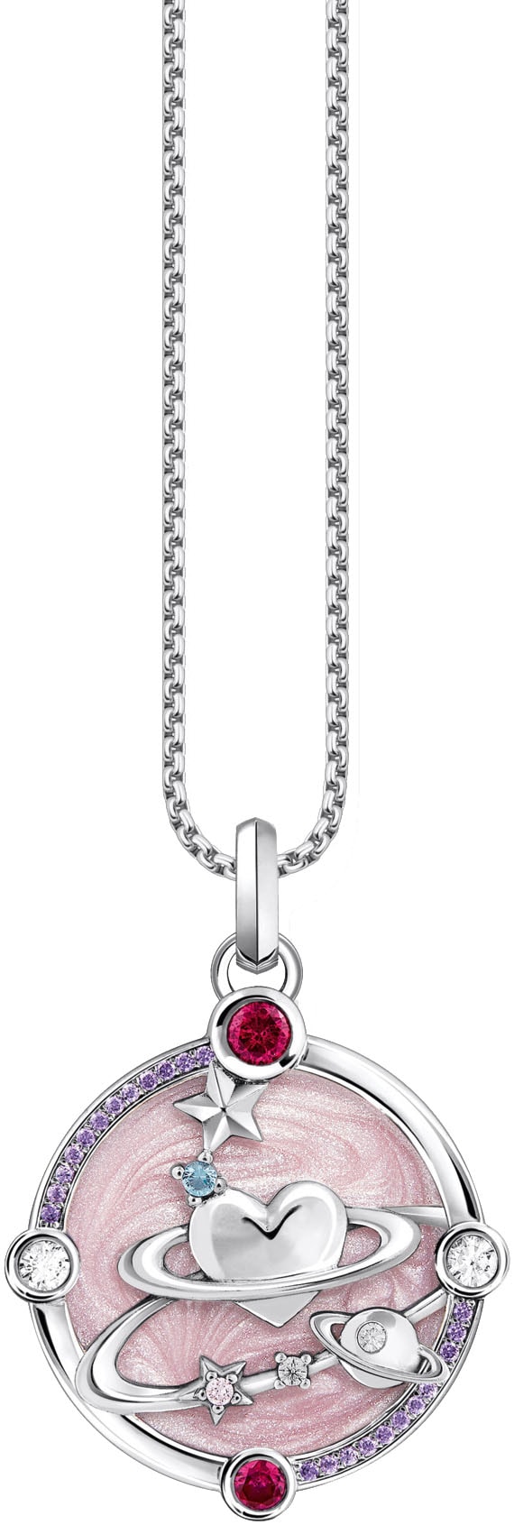 THOMAS SABO Kettenanhänger »rosa mit Herzplaneten und Steinen, PE959-340-9«, mit Glas-Keramik Stein, Korund (synth.), Zirkonia (synth.)