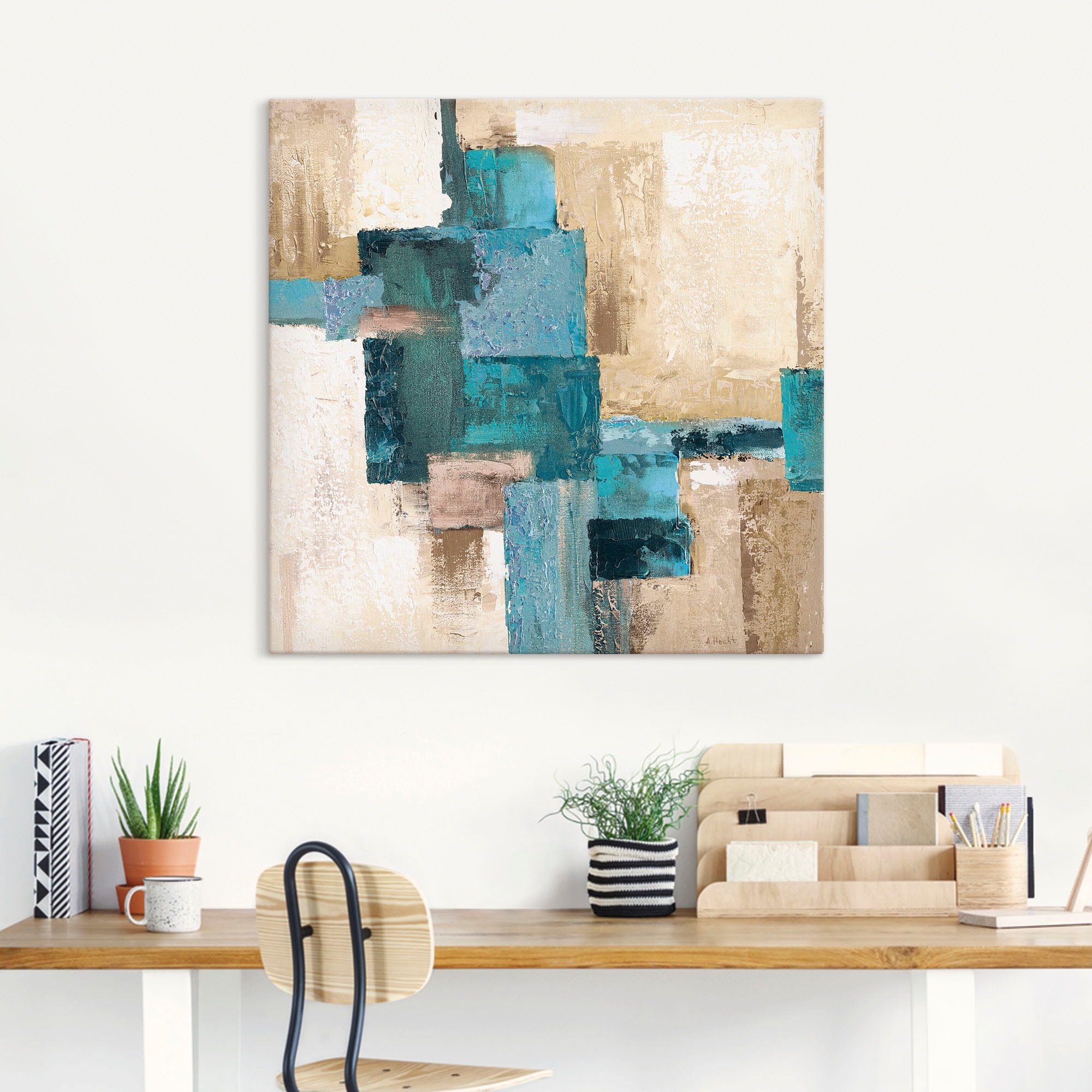 Artland Wandbild »Abstrakte Karos beige-türkis« Muster 1 Stk. tlg. als Leinwandbild, Poster in verschied. Größen