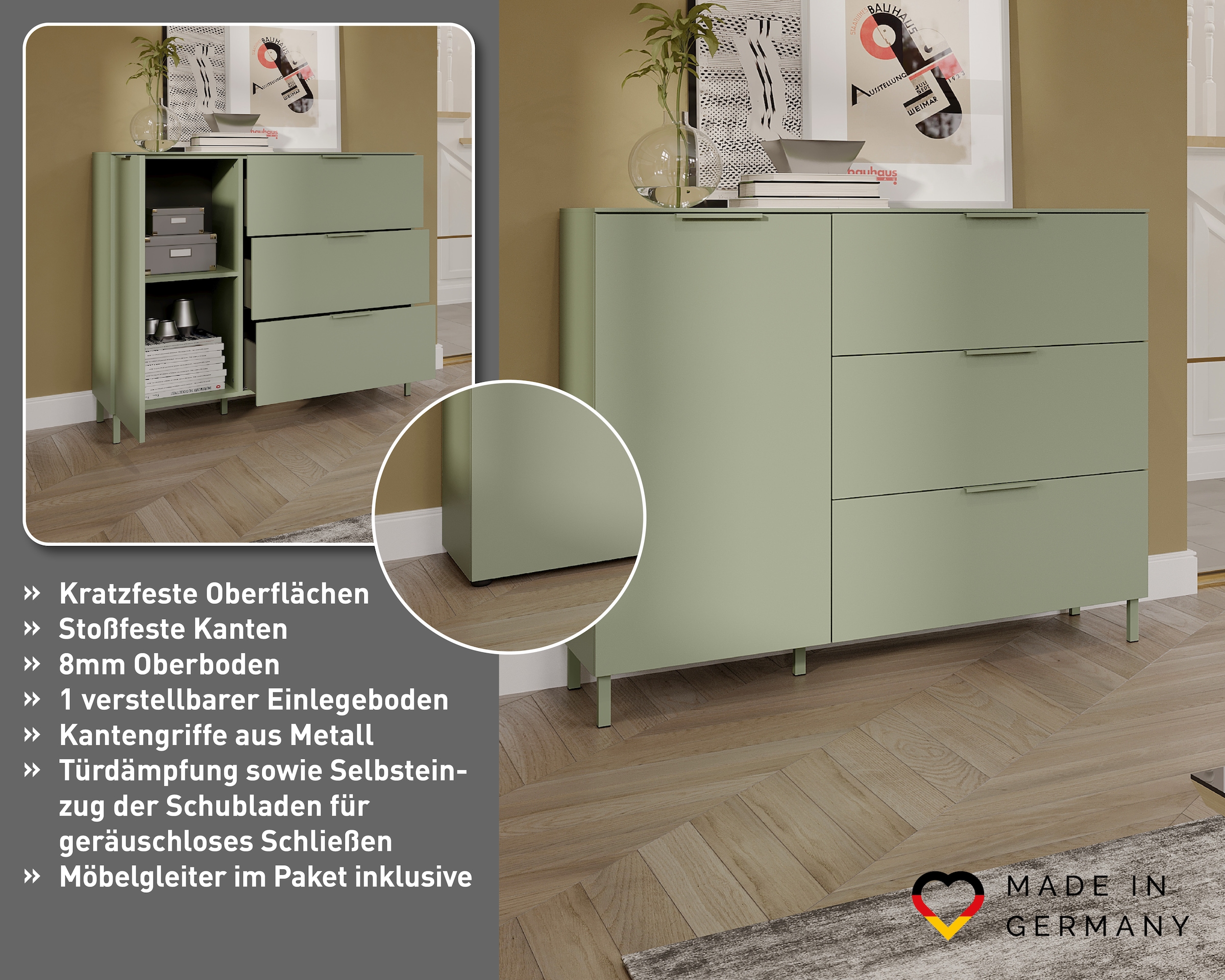 GERMANIA Sideboard »Savoca« 1 Stk. tlg. Breite 109 cm, Soft-close, 2 Fußvarianten inkl., Made in Germany