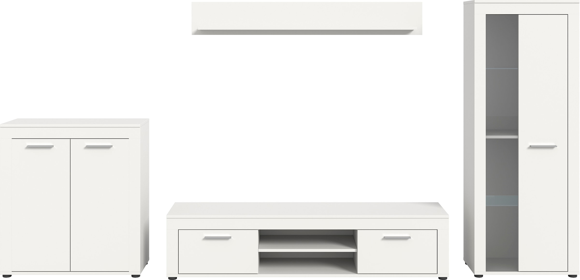 INOSIGN Wohnwand »Aosta, Breite 330cm, best. aus Highboard, Lowboard, Wandboard, Vitrine«, (4 St.), Wohnwand, Kombination, Anbauwand, Möbel Set, Schrankwand, Möbel Kombi