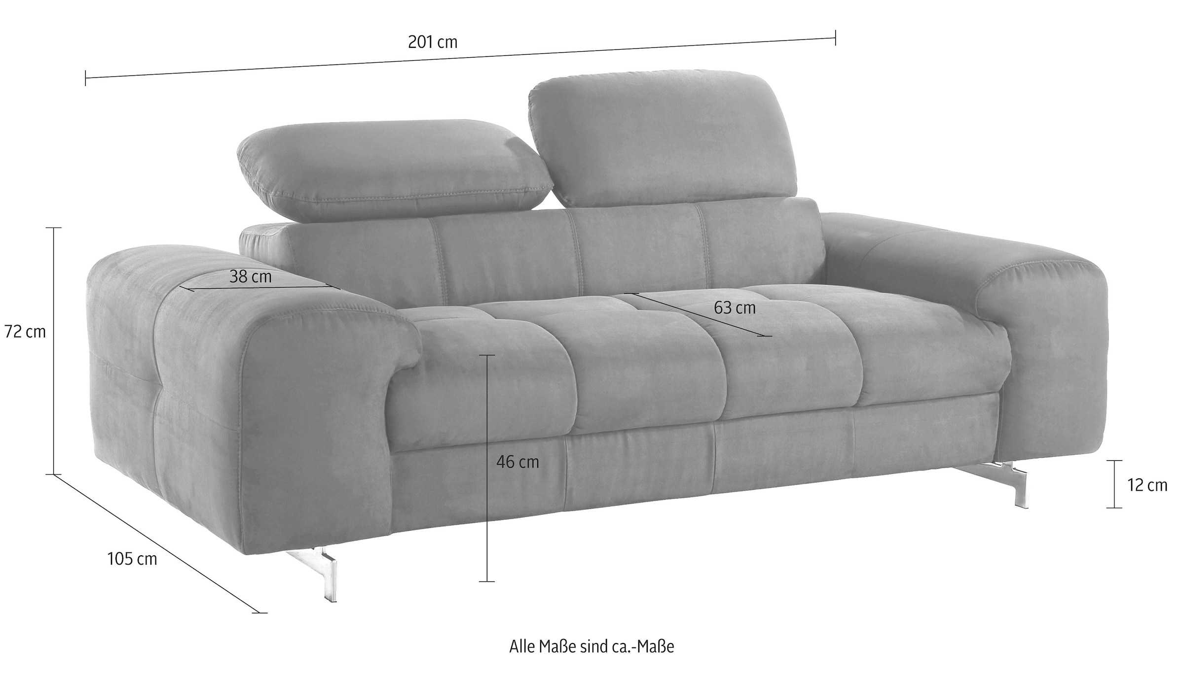COTTA 2-Sitzer »Chef«, Big-Sofa mit Kopfteilverstellung, edle Metallkufen