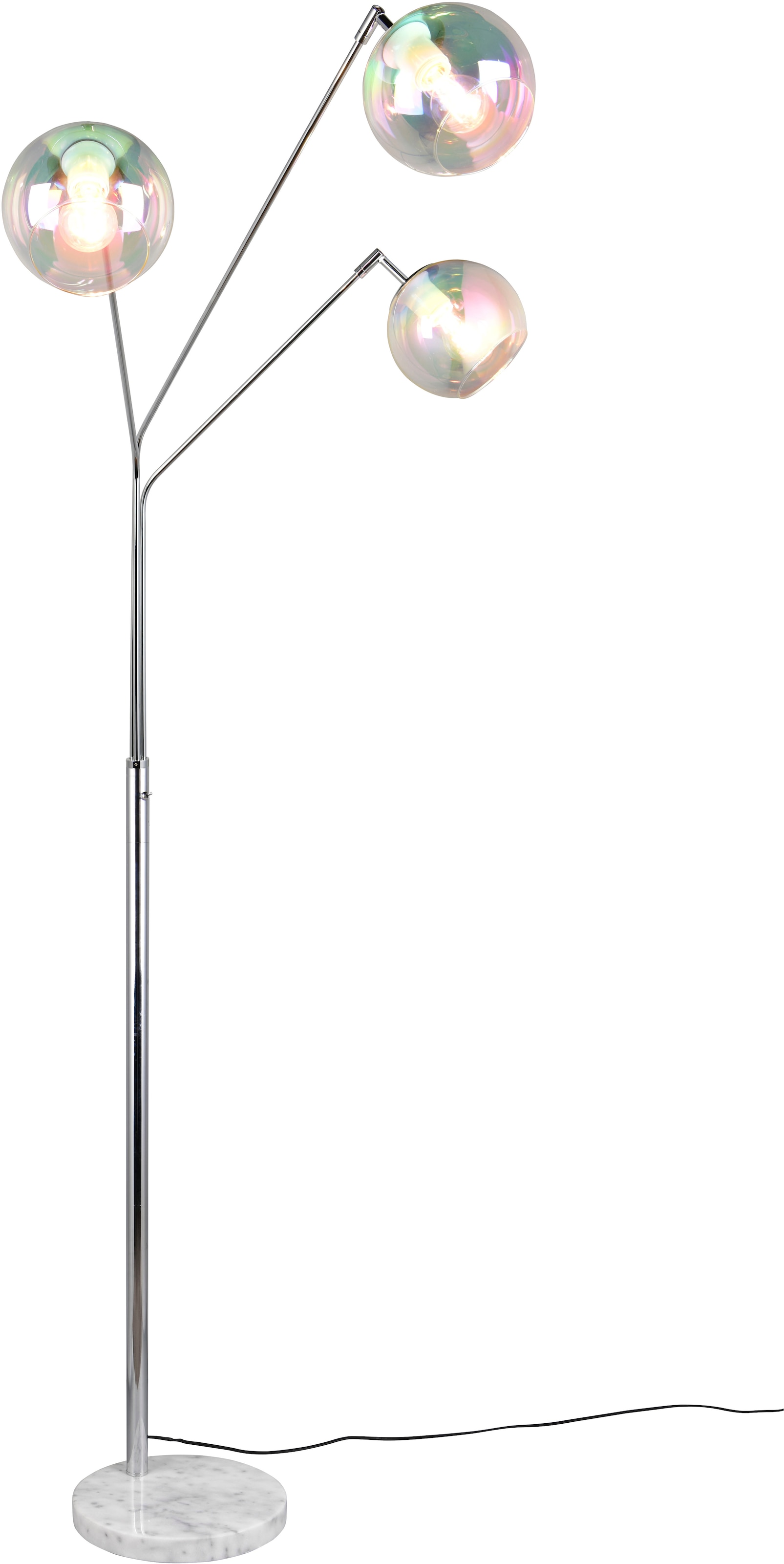 TRIO Leuchten Stehlampe »PAXTON, dreiflammige Stehleuchte, Glas Lampenschirme, Arme verstellbar«, 3 flammig, Leuchtmittel E27 | Leuchtmittel wechselbar, exkl. 3x E27 max 10W, Höhe 200cm Breite 67cm, Kippschalter, 2m Kabel