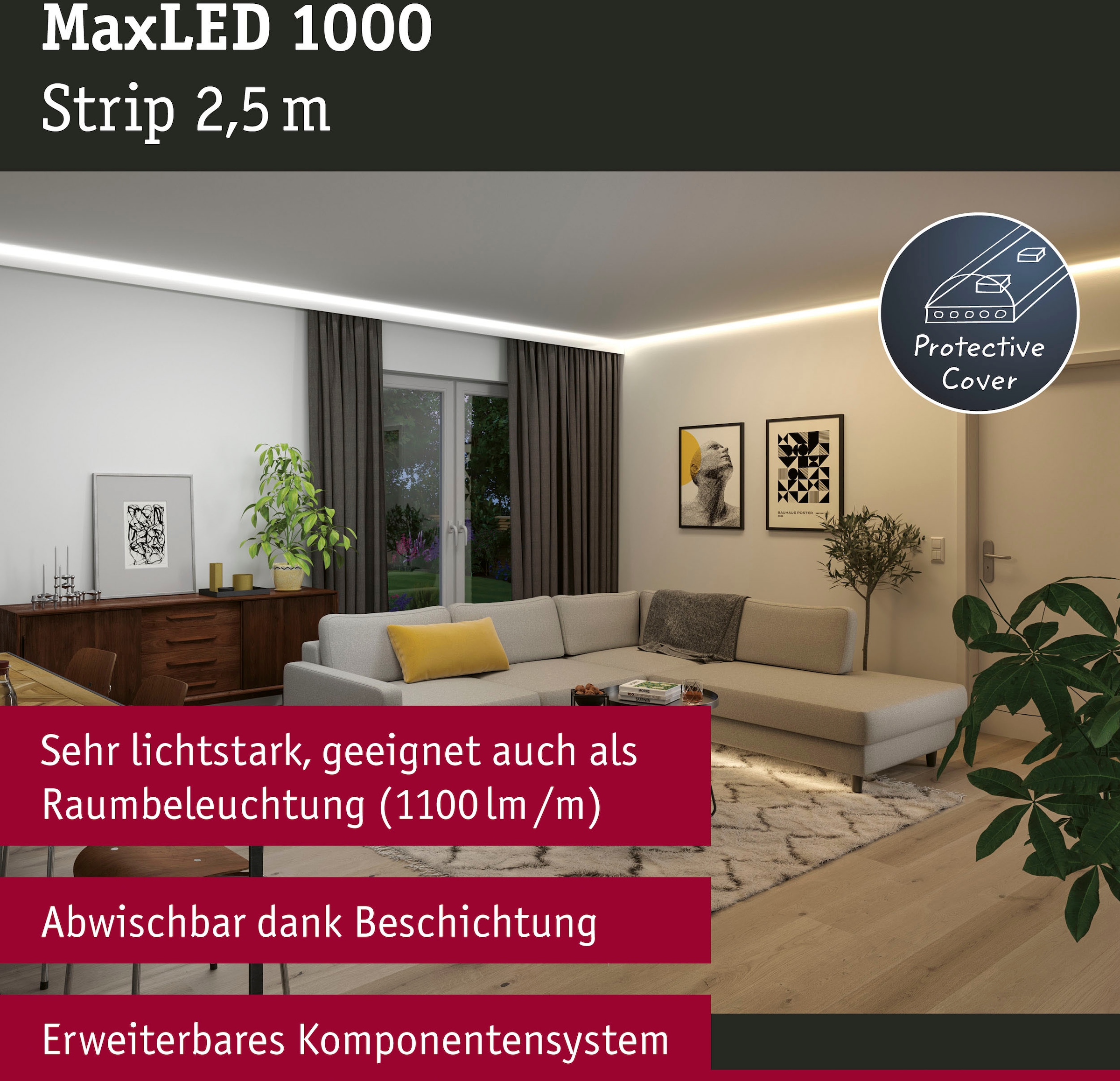 Paulmann LED-Streifen »MaxLED 1000 Stripe 2,5m IP44 Cover 2700-6500K 27W 24V Silber«, 1 St.-flammig, Tunable White