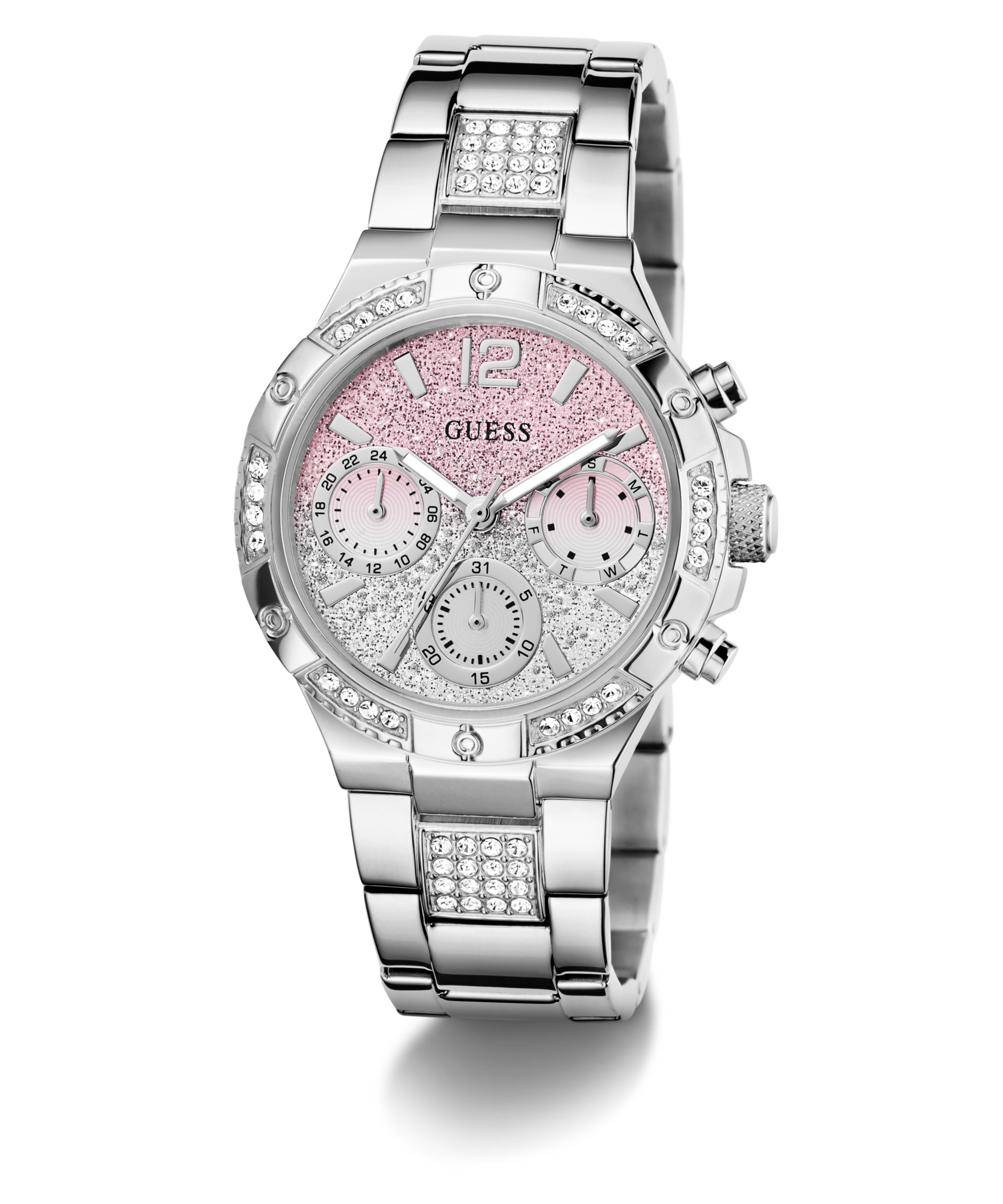 Guess Multifunktionsuhr »HARLOW«, Quarzuhr, Armbanduhr, Damenuhr, Edelstahlarmband, Datum
