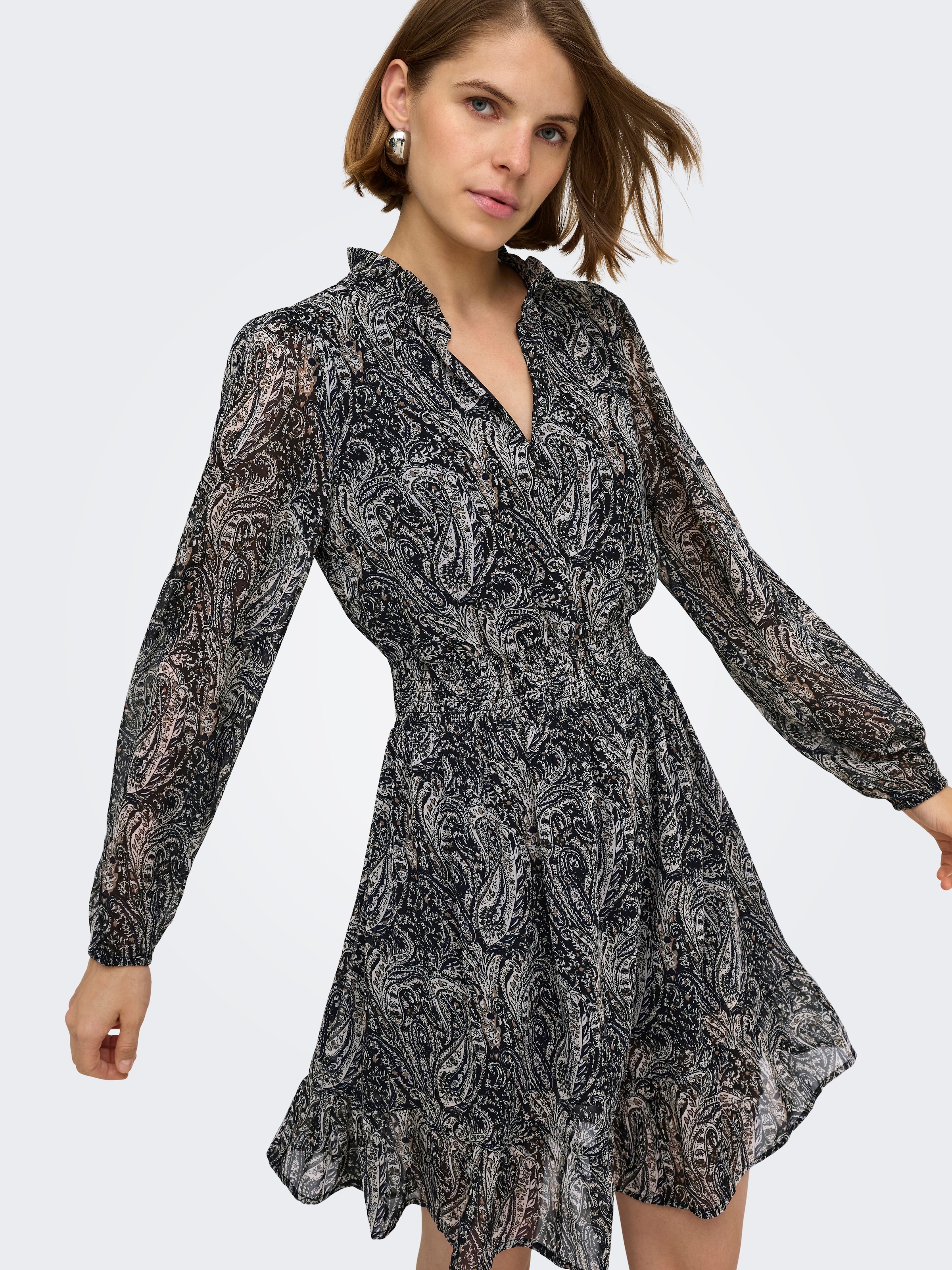 ONLY Chiffonkleid »ONLCAROLINE L/S SHORT DRESS WVN NOOS« Polyester