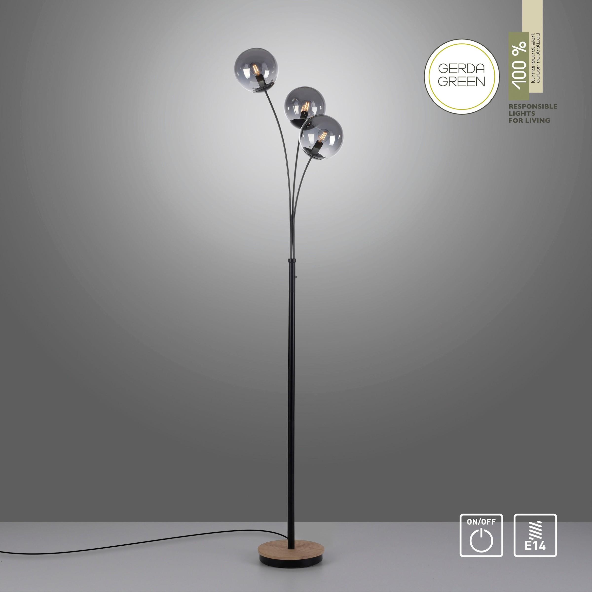 JUST LIGHT Stehlampe »GREEN WIDO«, 3 flammig, Leuchtmittel E14 | ohne Leuchtmittel