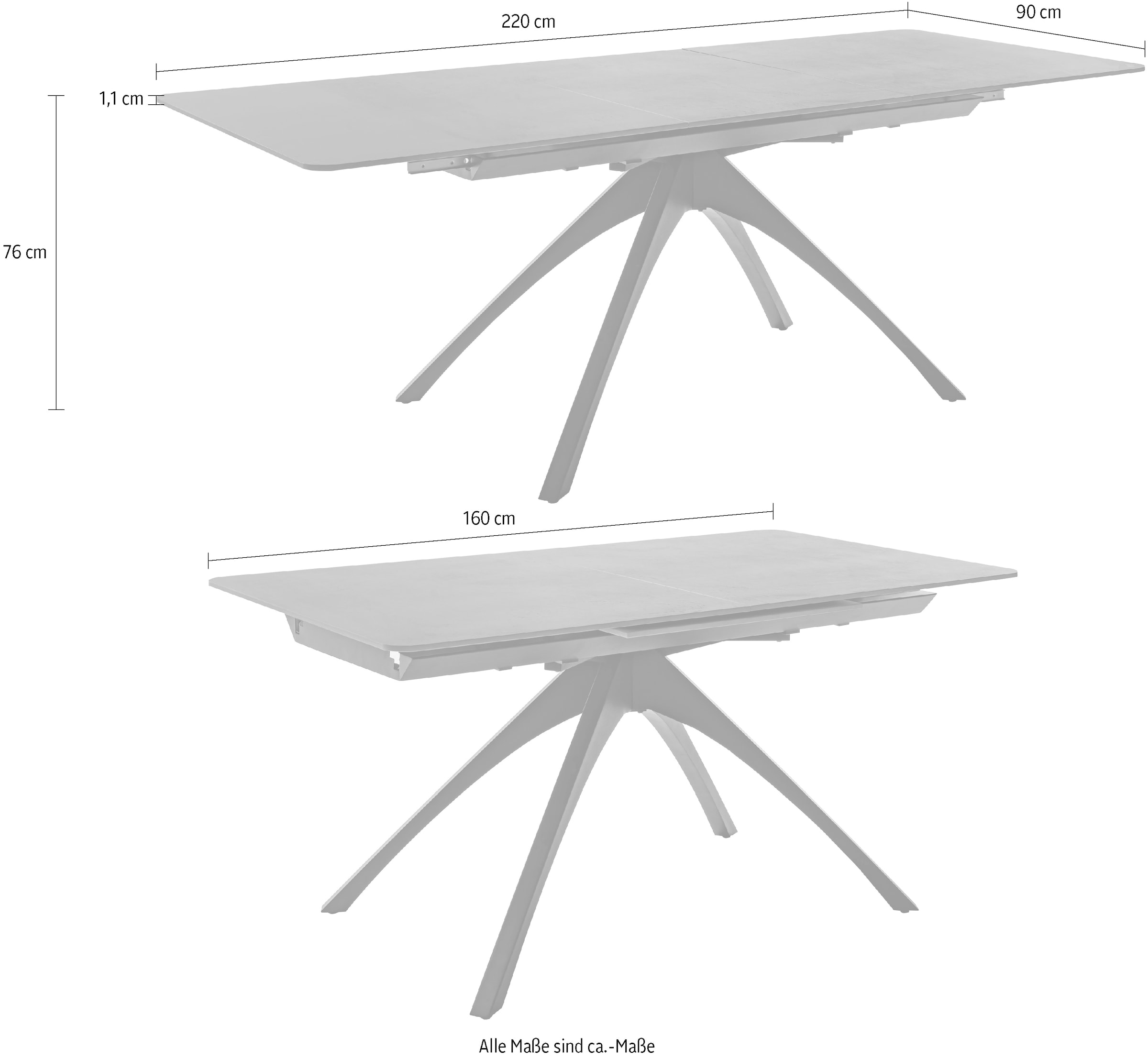 MCA furniture Esstisch »CERRITO Auszugtisch 160-220 cm - marmoriert«, (1 St.), Keramik,Metall,Synchronauszug,ausziehbar,8-10 Personen