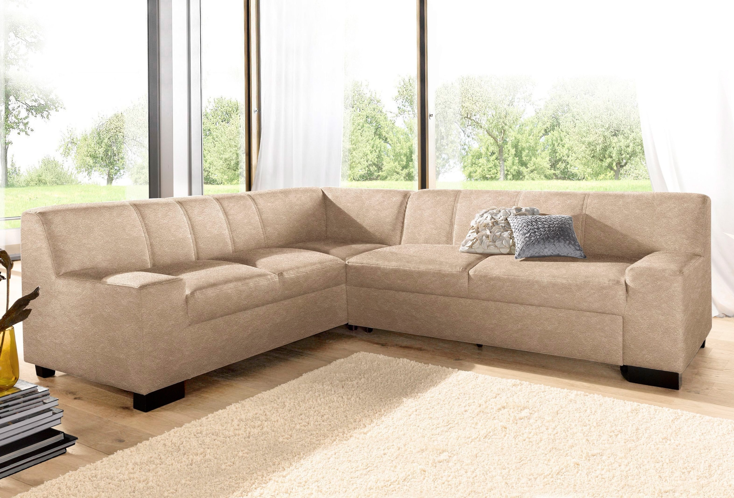 DOMO collection Ecksofa »Norma, moderne Armlehnen, zeitlos  und elegant, Breite 247cm, L-Form« wahlweise mit Bettfunktion