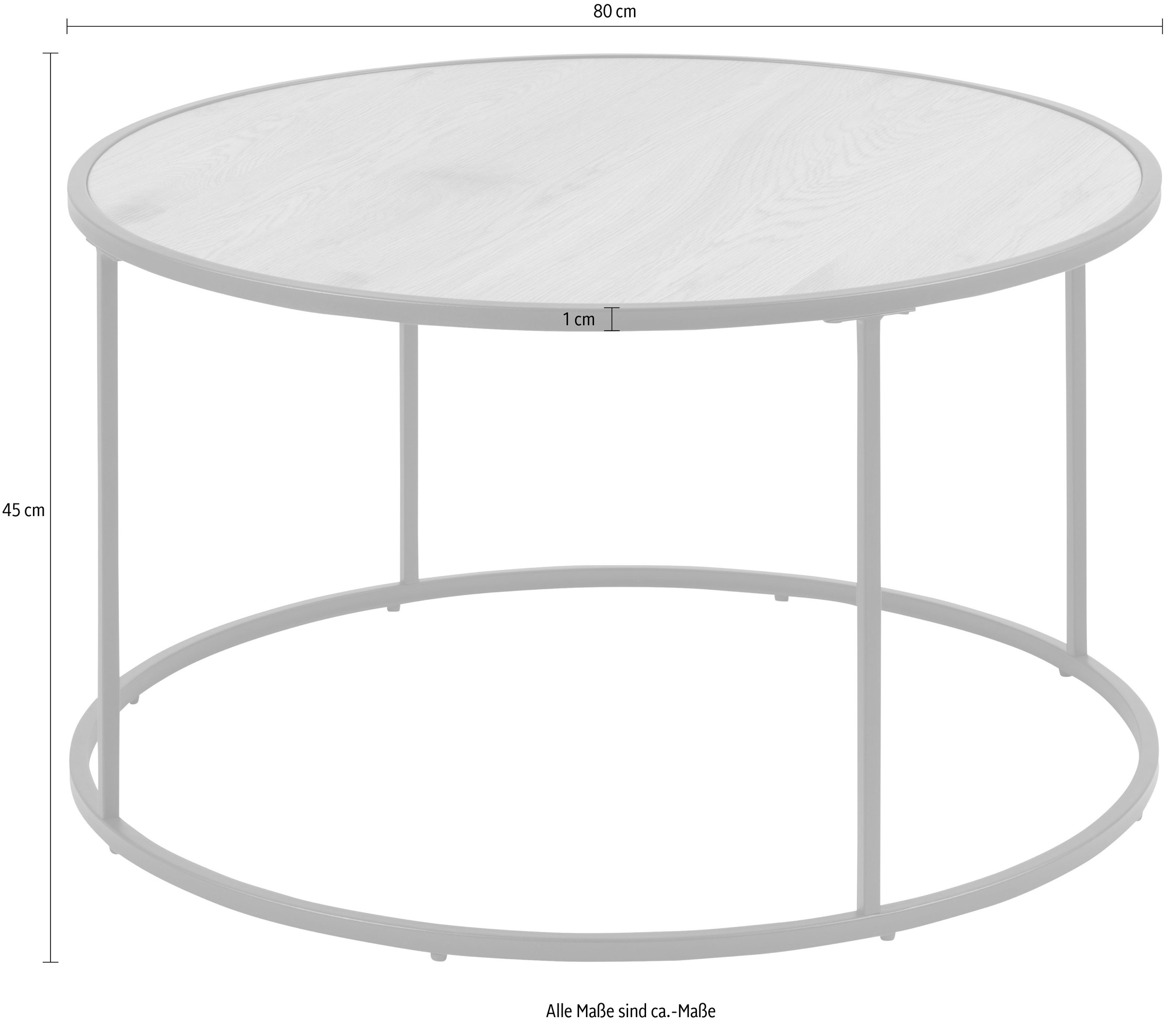 ACTONA GROUP Couchtisch, mit Tischplatte in Naturoptik und schmalem Metallfuß, rund, T: 80 cm
