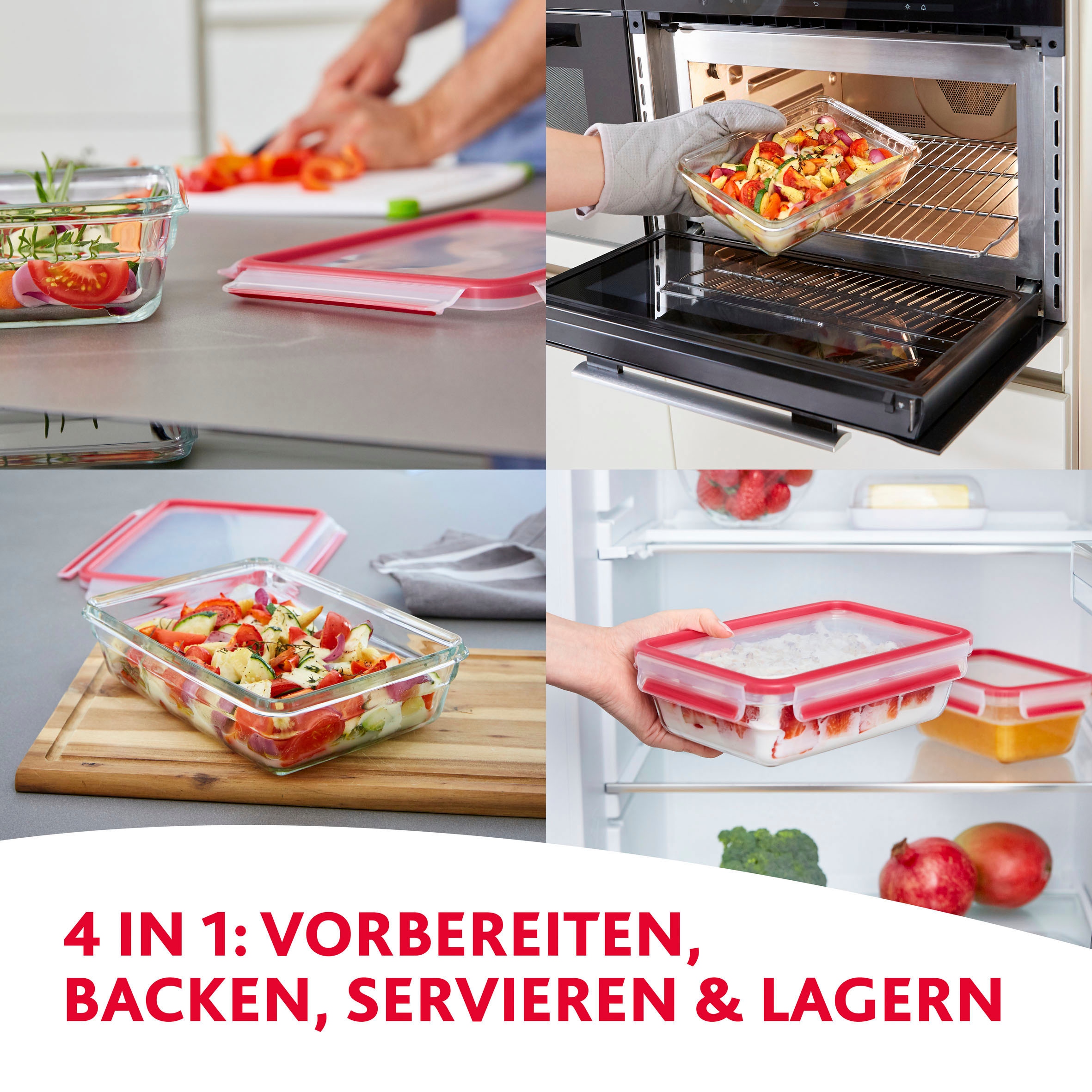 Emsa Frischhaltedose »Clip & Close Glas«, (1 tlg.), 3L, stapelbar, gefrier-, backofen-, mikrowellen- und spülmaschinenfest