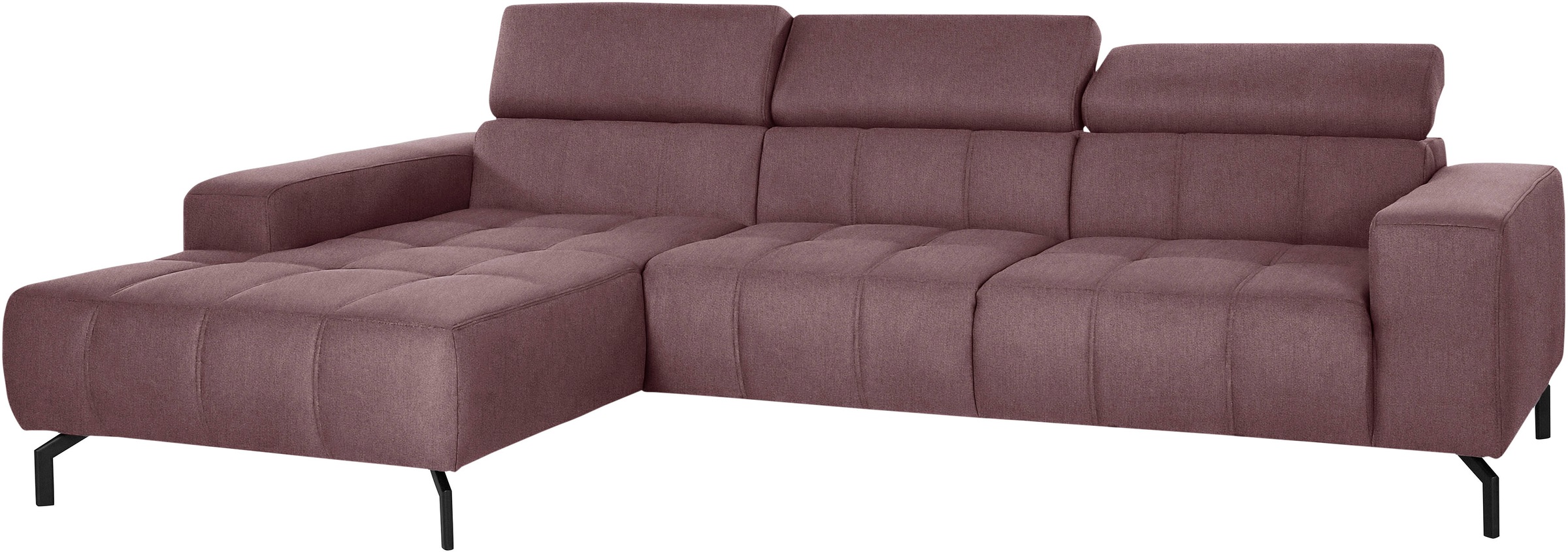 DOMO collection Ecksofa »Cunelli tolle Sitznähte als Designelement, fester Sitzkomfort, L-Form«, wahlweise mit 6-fach verstellbarer Kopfteilverstellung, bodenfrei
