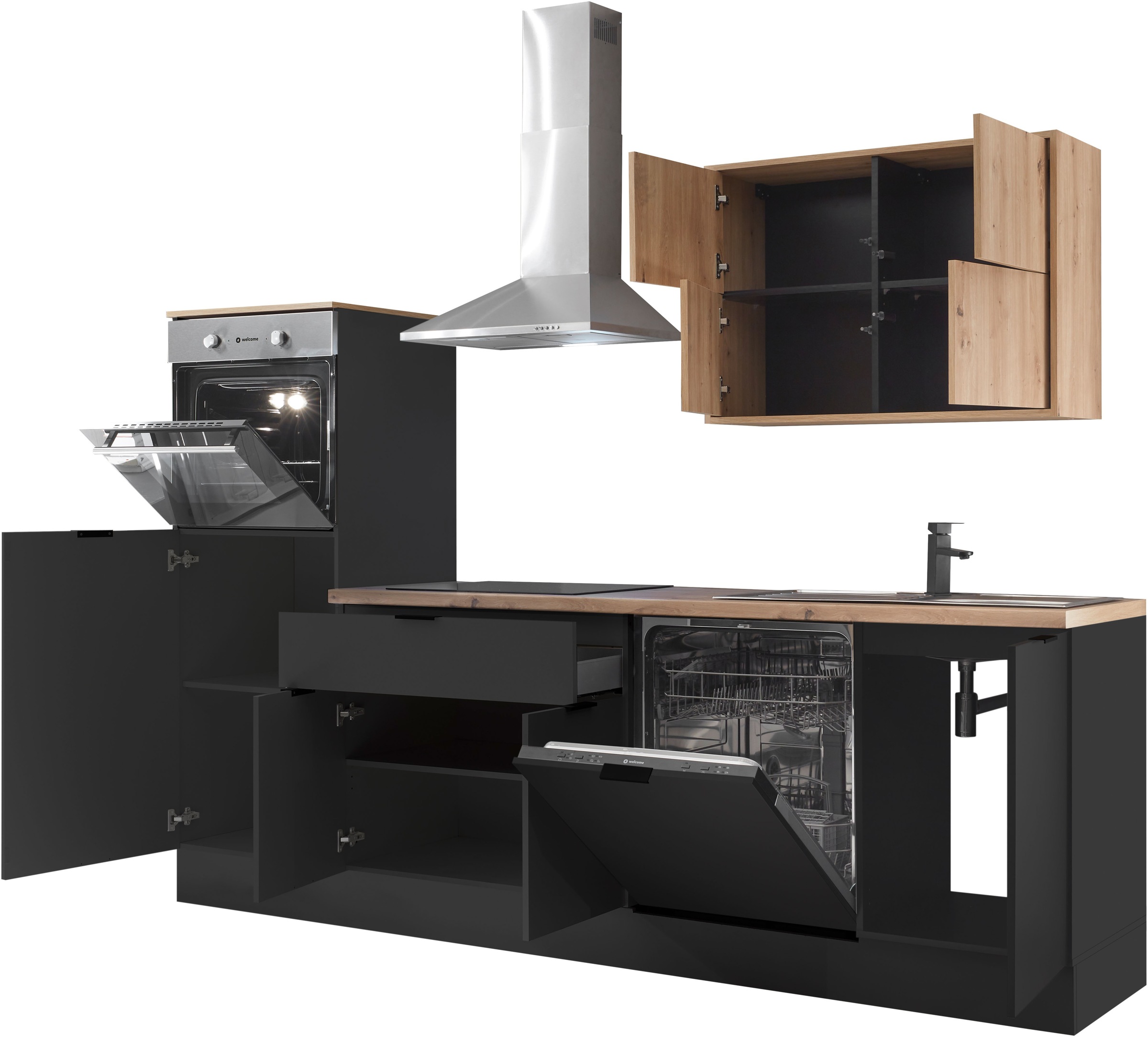 KOCHSTATION Küchenzeile »KS-Georgia, mit 38mm starker Arbeitsplatte«, Breite 260 cm, wahlweise mit E-Geräten und Kühlschrank