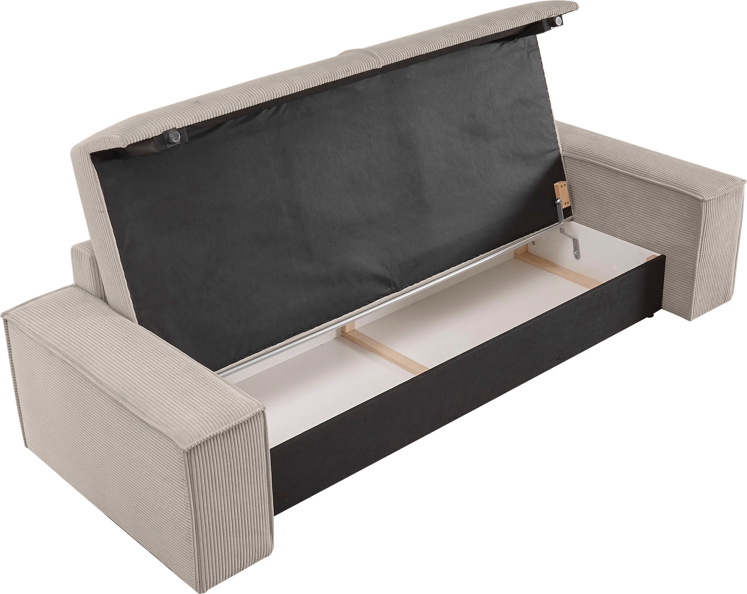 Home affaire 3-Sitzer »SHERWOOD Schlafsofa (257cm) Cord, Samtvelours, Vintage-Lederoptik«, Schlaffunktion mit Bettkasten (ca. 136/200cm)