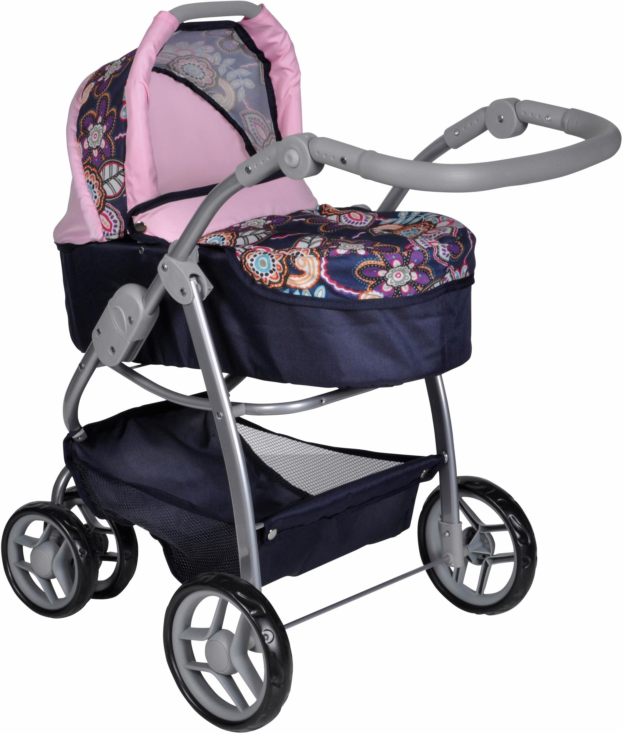 Knorrtoys® Kombi-Puppenwagen »Coco - Blau/Rosa/Blumen«, 2-in-1